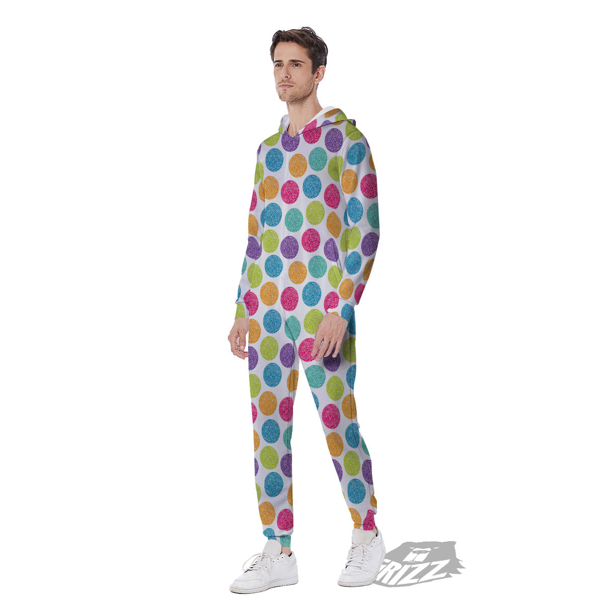 Bright Polka Dot Colorful Print Pattern Men's Jumpsuit-grizzshop