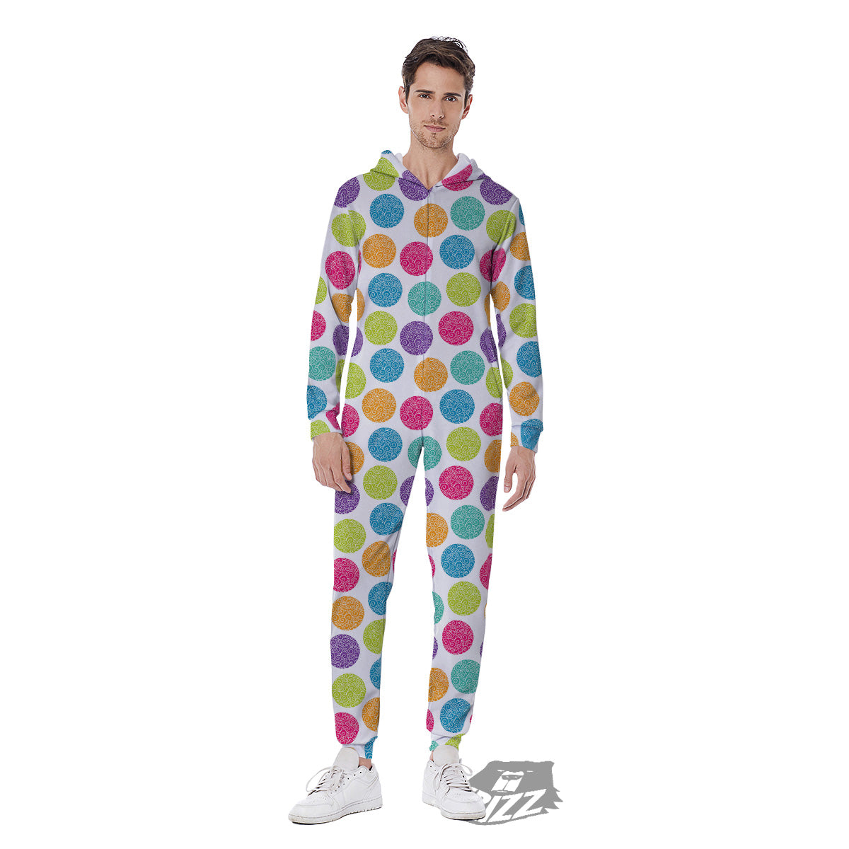 Bright Polka Dot Colorful Print Pattern Men's Jumpsuit-grizzshop