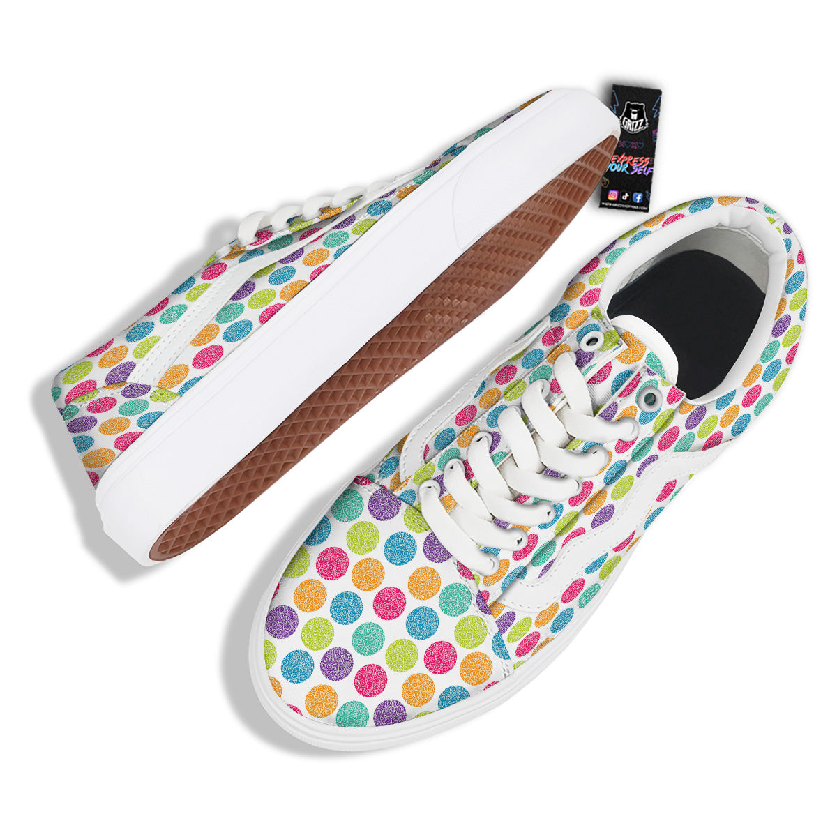 Bright Polka Dot Colorful Print Pattern Skate Shoes-grizzshop