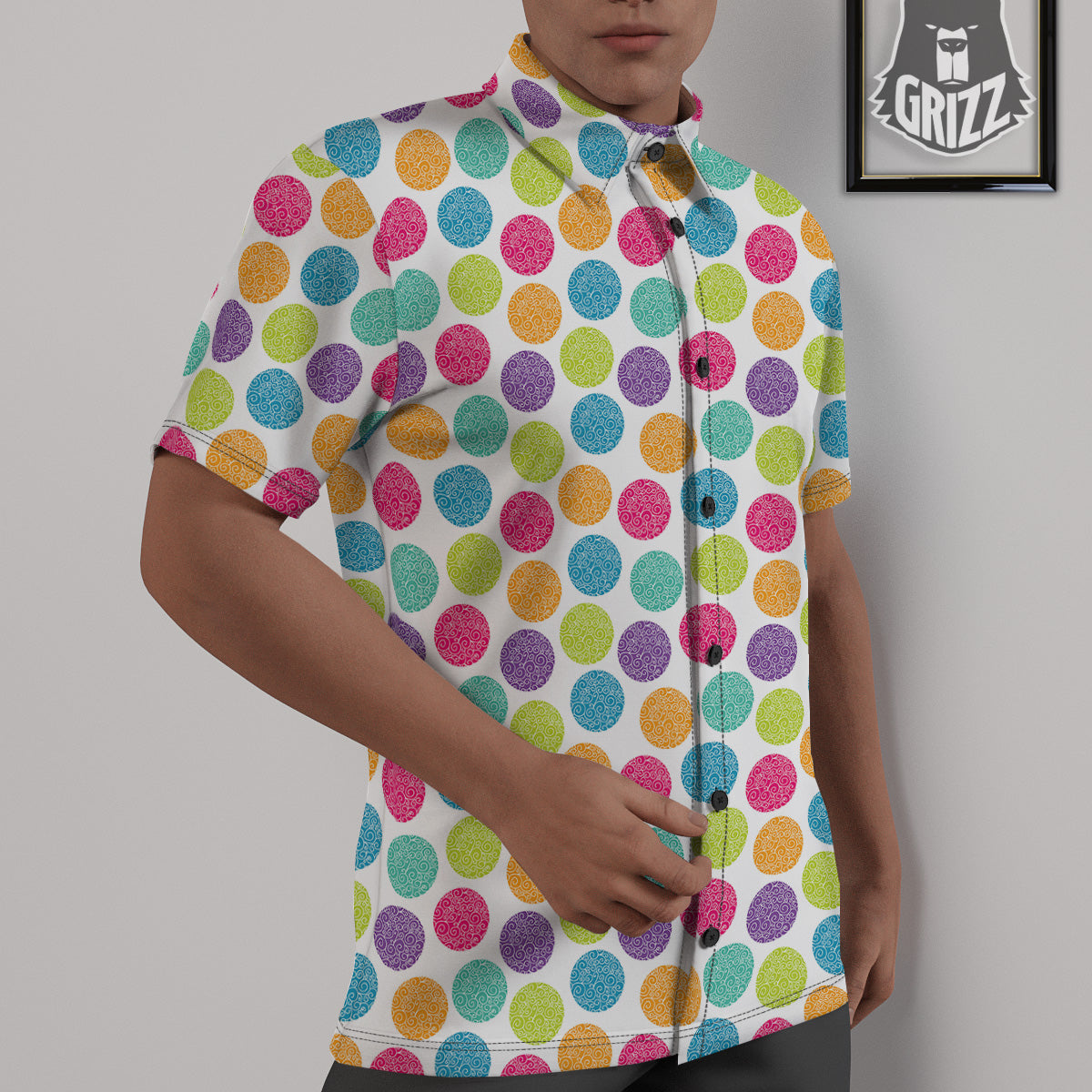 Bright Polka Dot Colorful Print Pattern Untucked Shirts-grizzshop