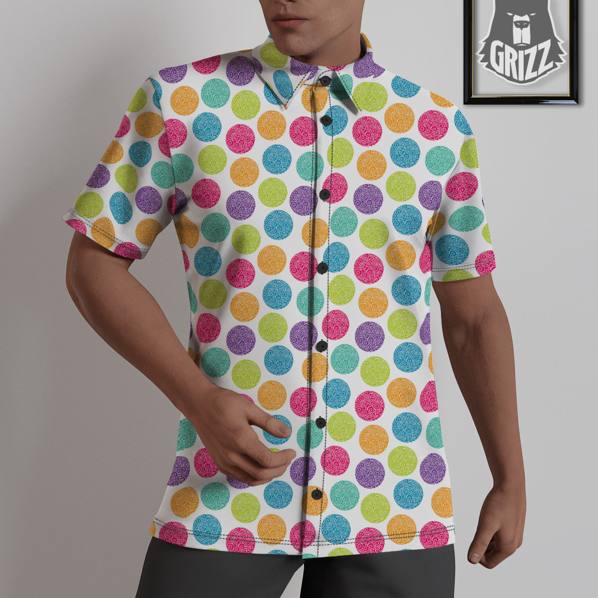 Bright Polka Dot Colorful Print Pattern Untucked Shirts-grizzshop