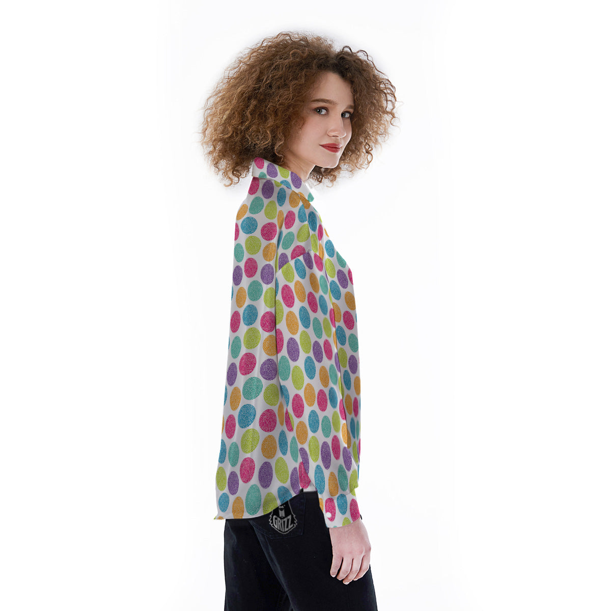 Bright Polka Dot Colorful Print Pattern Women's Long Sleeve Shirts-grizzshop