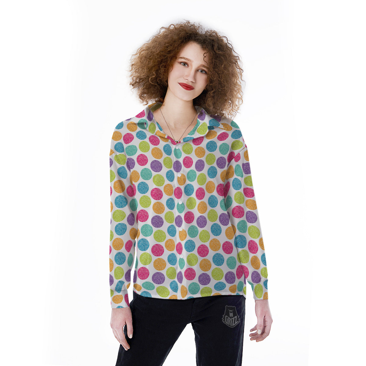 Bright Polka Dot Colorful Print Pattern Women's Long Sleeve Shirts-grizzshop