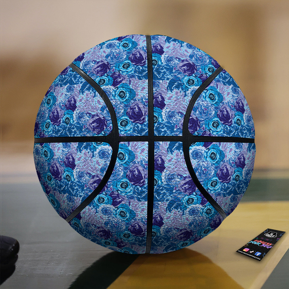 Bright Blue Rose Print Basketball