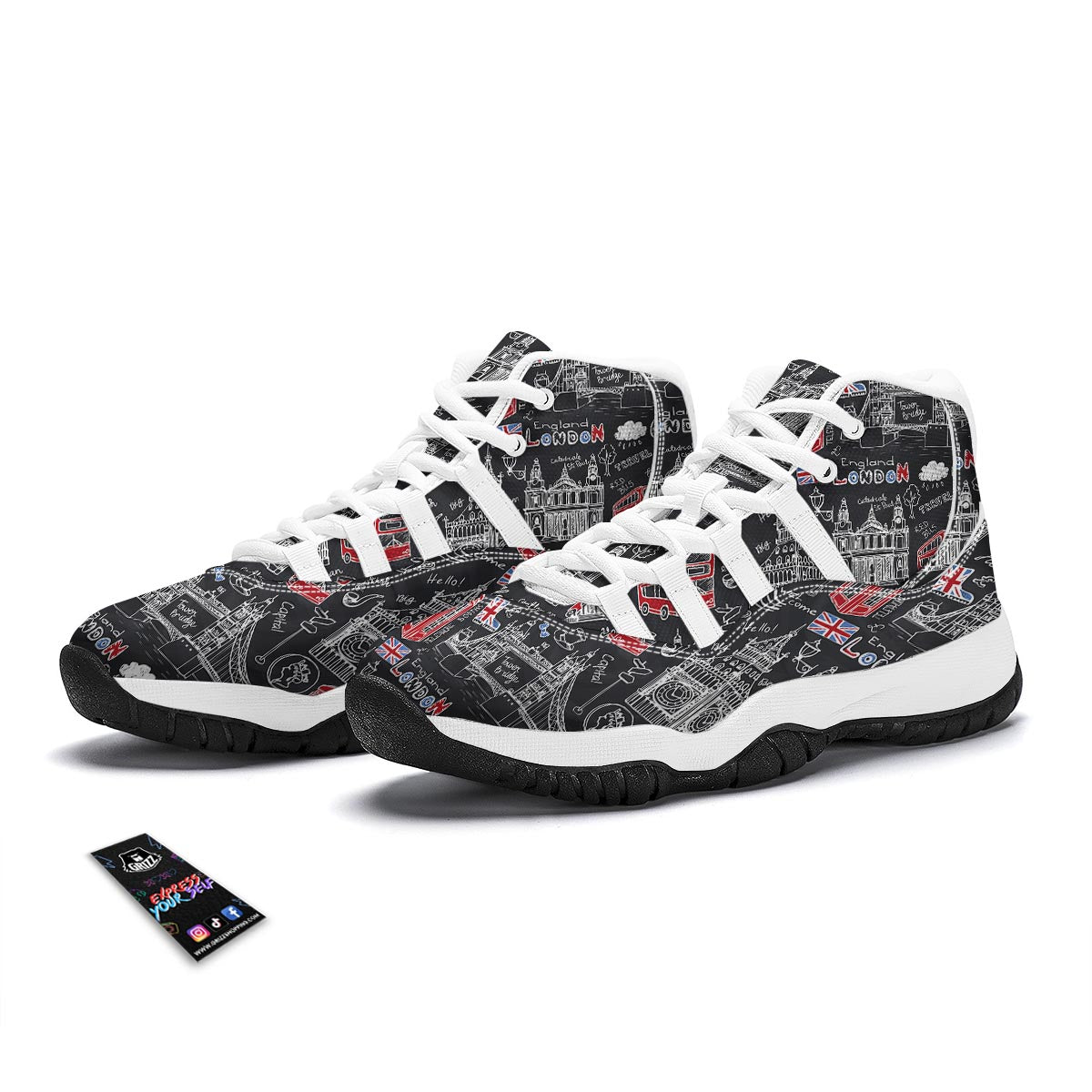 British Pattern Print White Bball Shoes-grizzshop