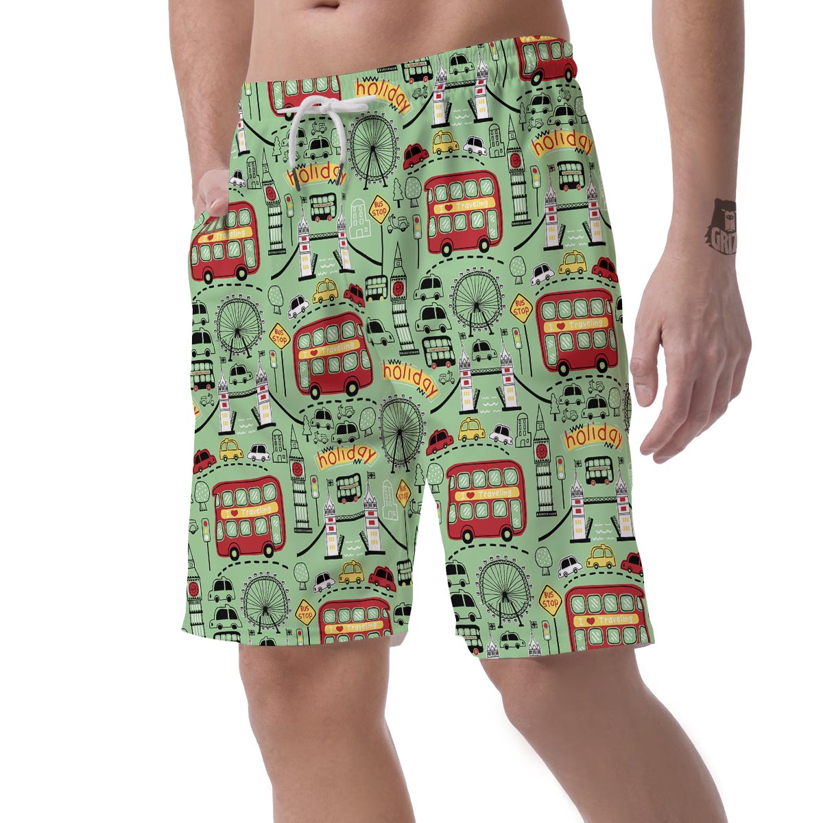 British Print Pattern Men's Shorts-grizzshop