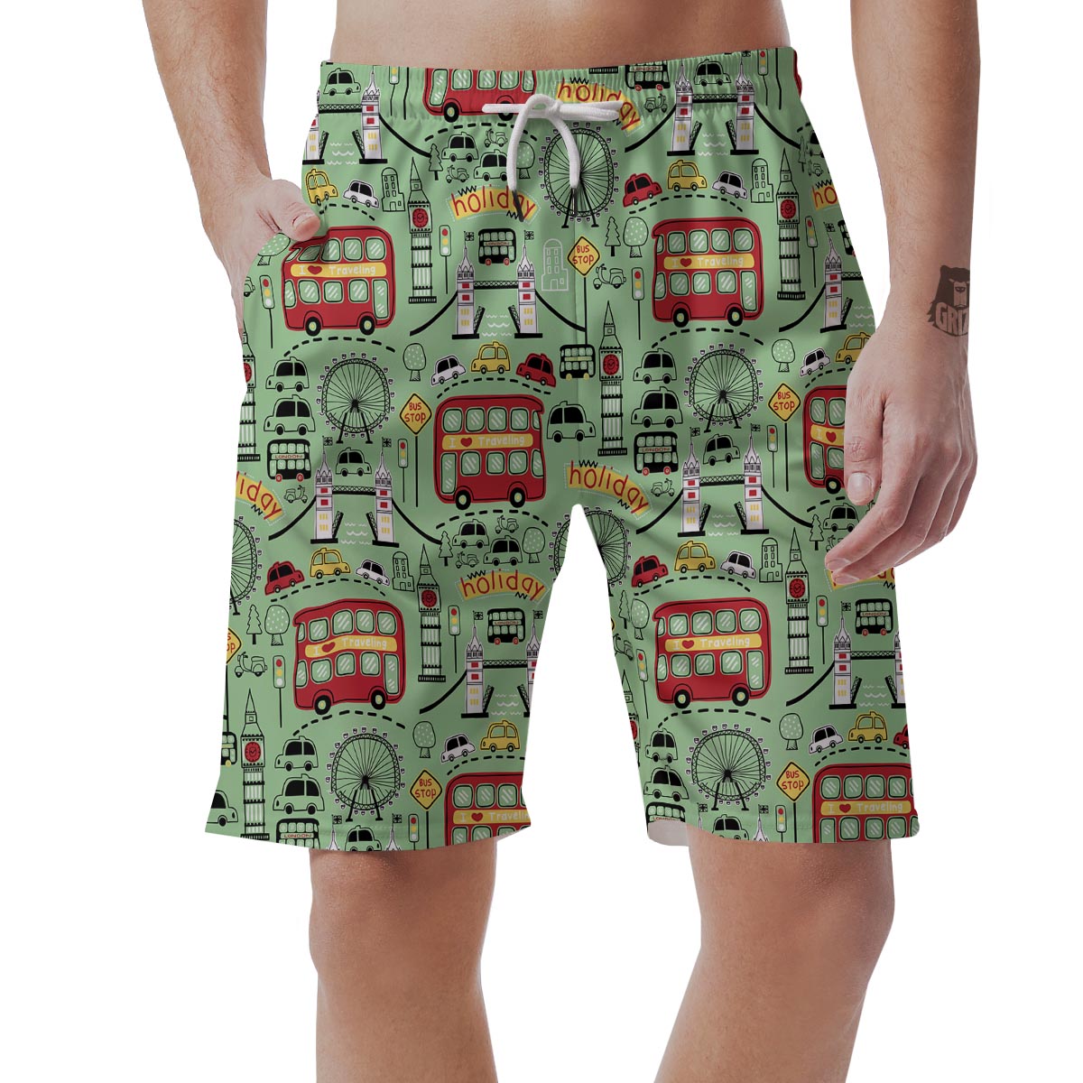 British Print Pattern Men's Shorts-grizzshop