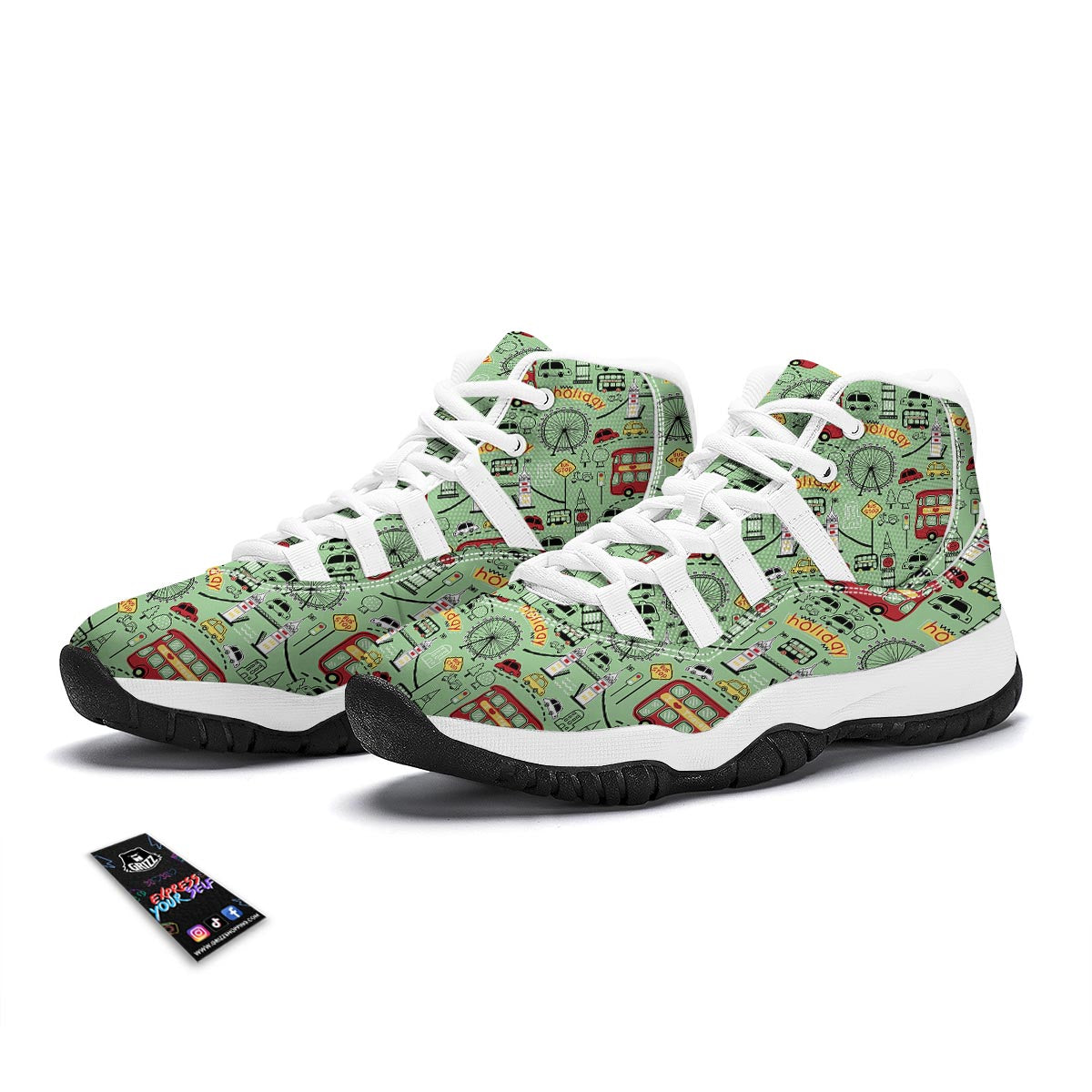 British Print Pattern White Bball Shoes-grizzshop