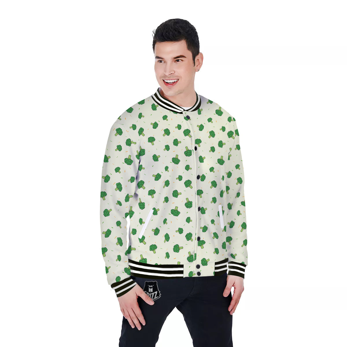 Broccoli Green Print Pattern Baseball Jacket-grizzshop