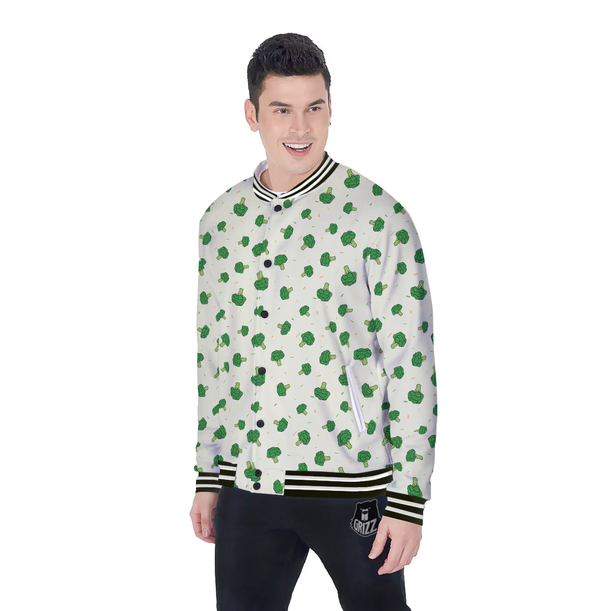 Broccoli Green Print Pattern Baseball Jacket-grizzshop