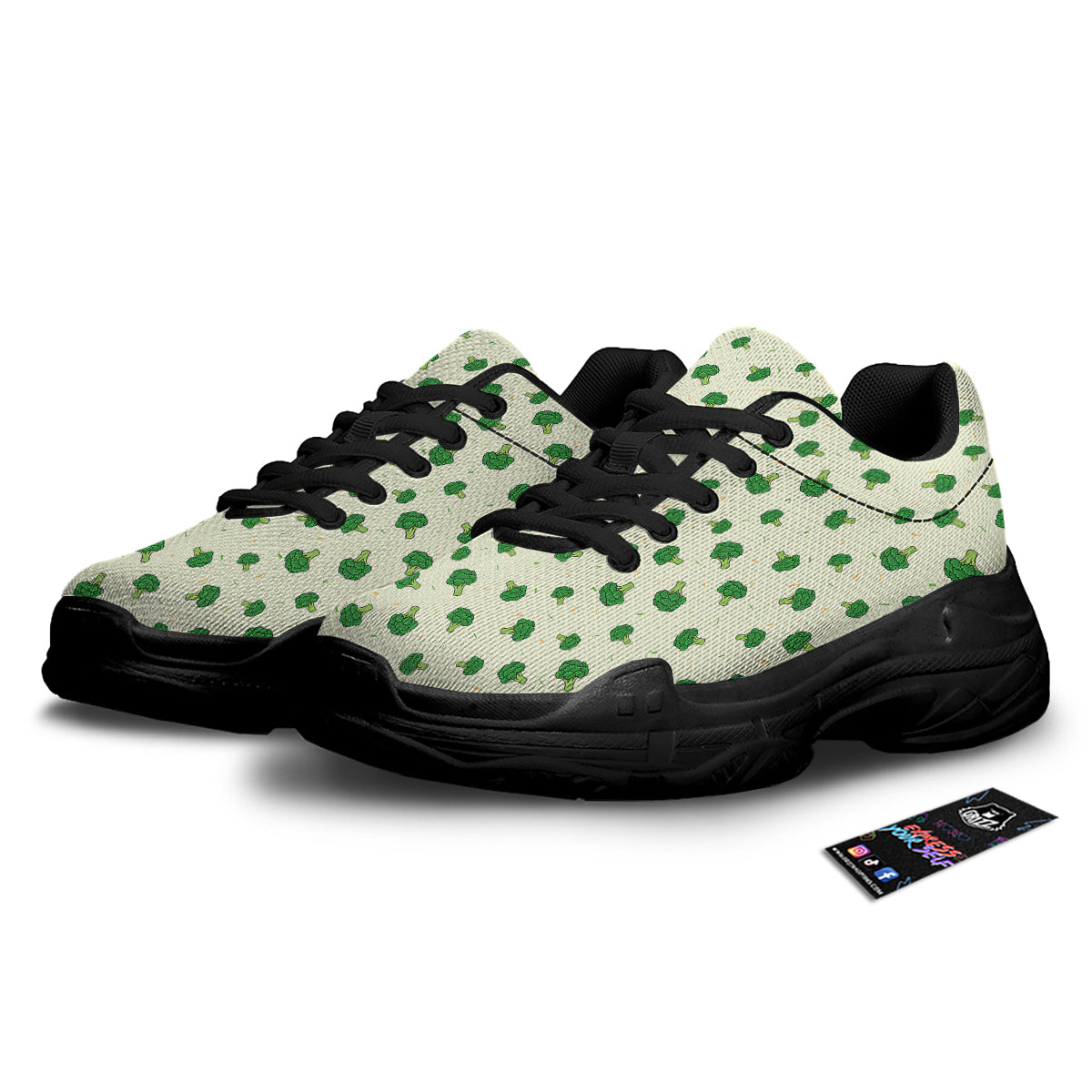 Broccoli Green Print Pattern Black Chunky Shoes-grizzshop