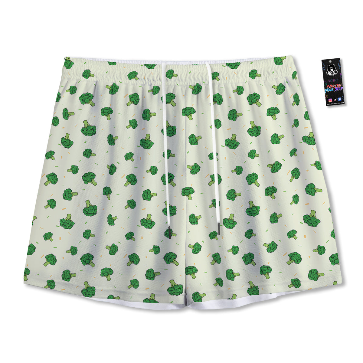Broccoli Green Print Pattern Mesh Shorts-grizzshop