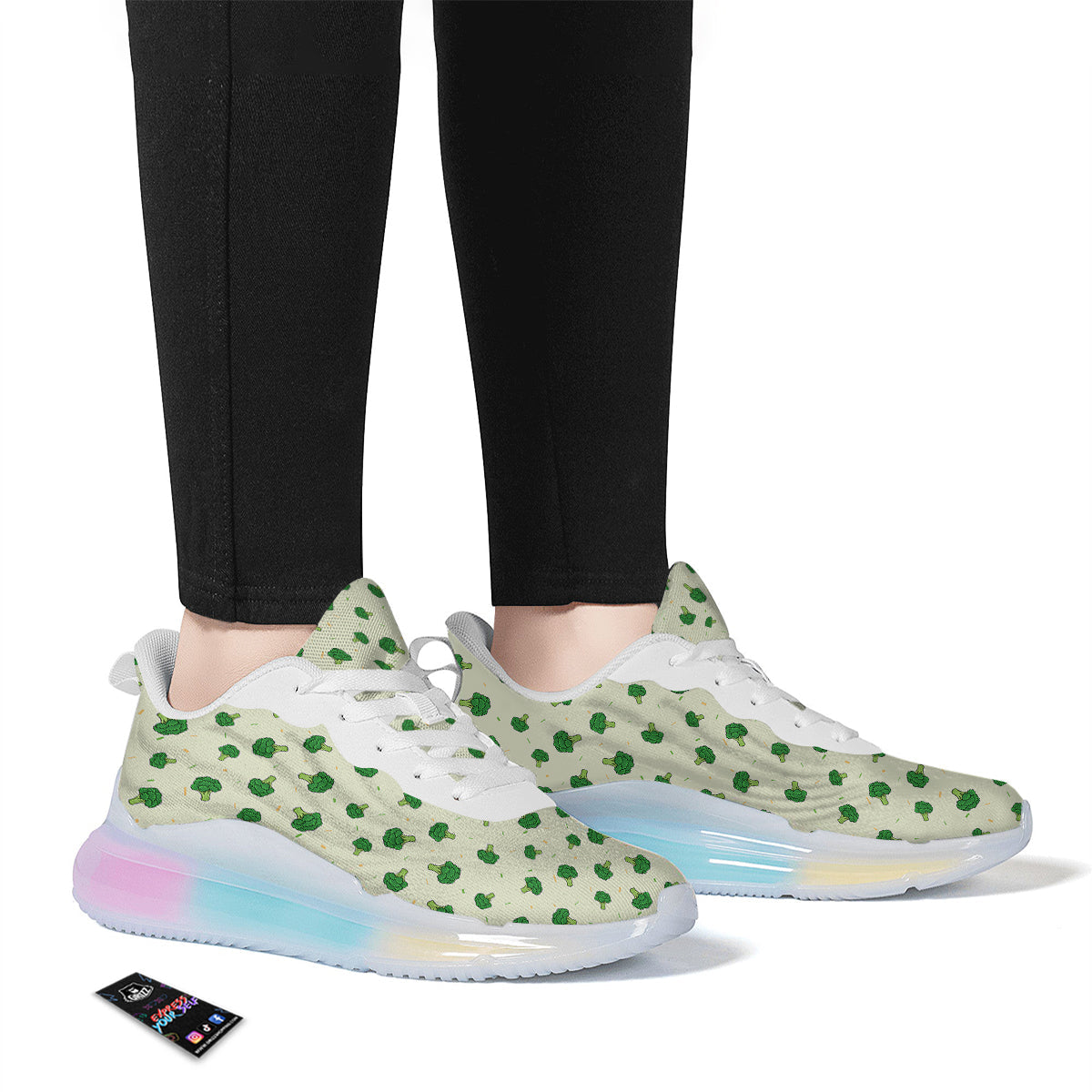 Broccoli Green Print Pattern Running Sneakers-grizzshop