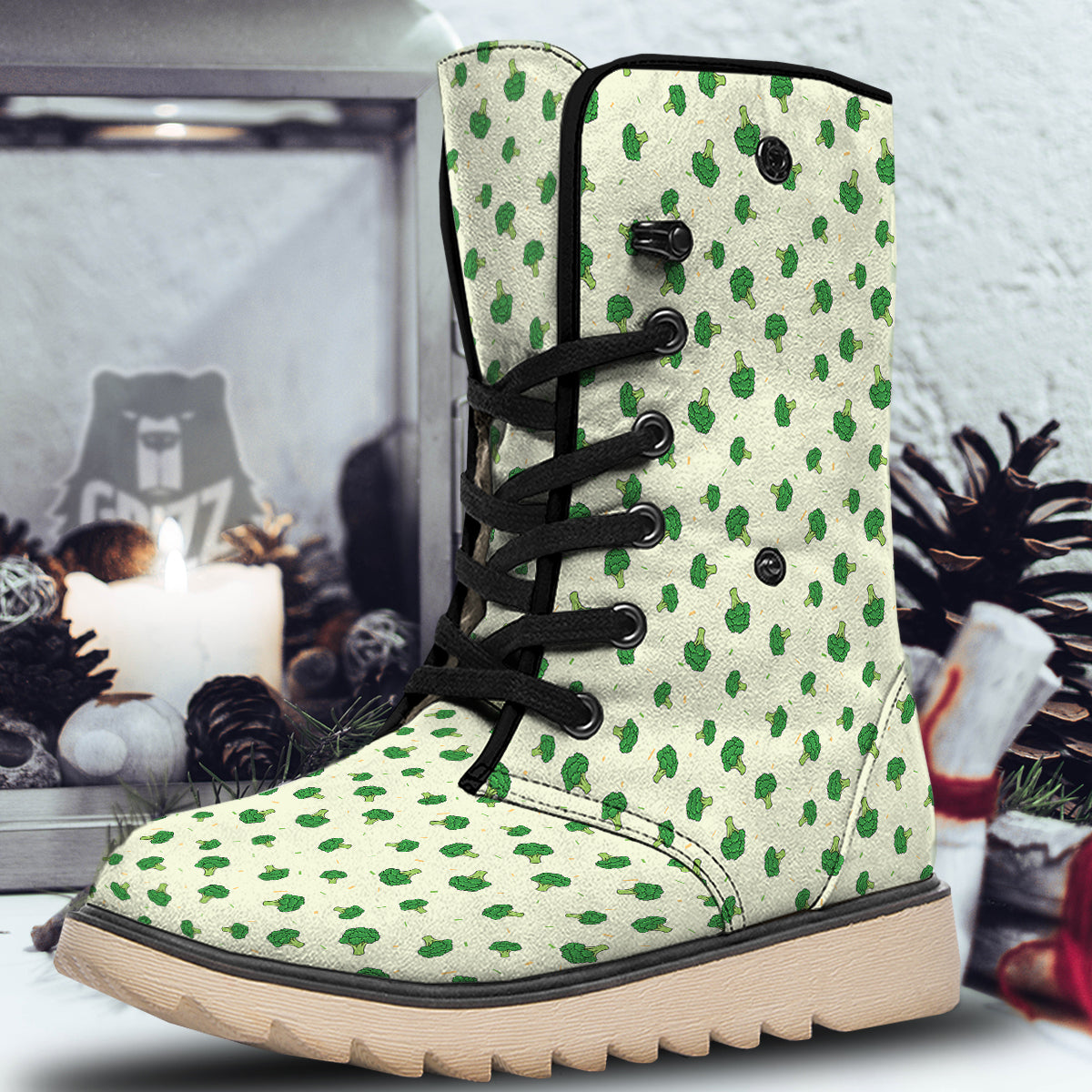 Broccoli Green Print Pattern Snow Boots-grizzshop