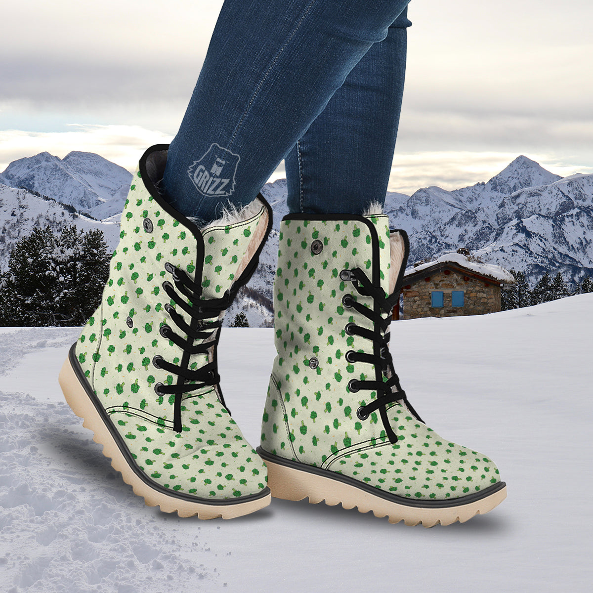Broccoli Green Print Pattern Snow Boots-grizzshop