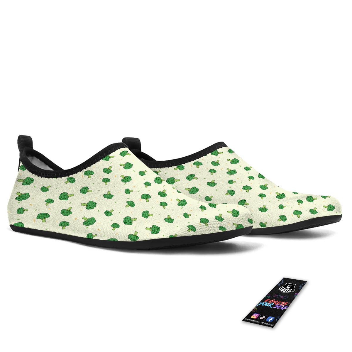 Broccoli Green Print Pattern Water Shoes-grizzshop