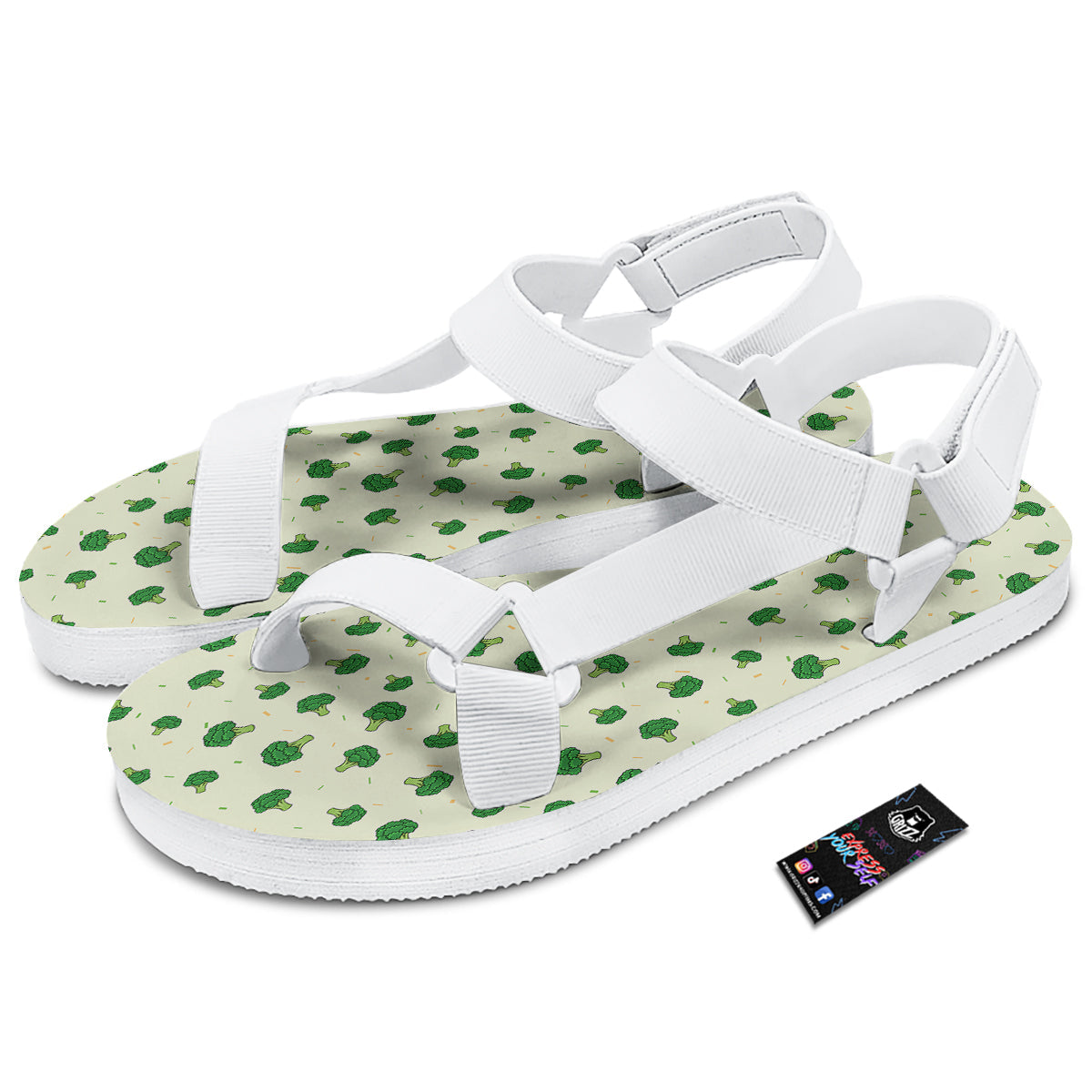 Broccoli Green Print Pattern White Open Toe Sandals-grizzshop