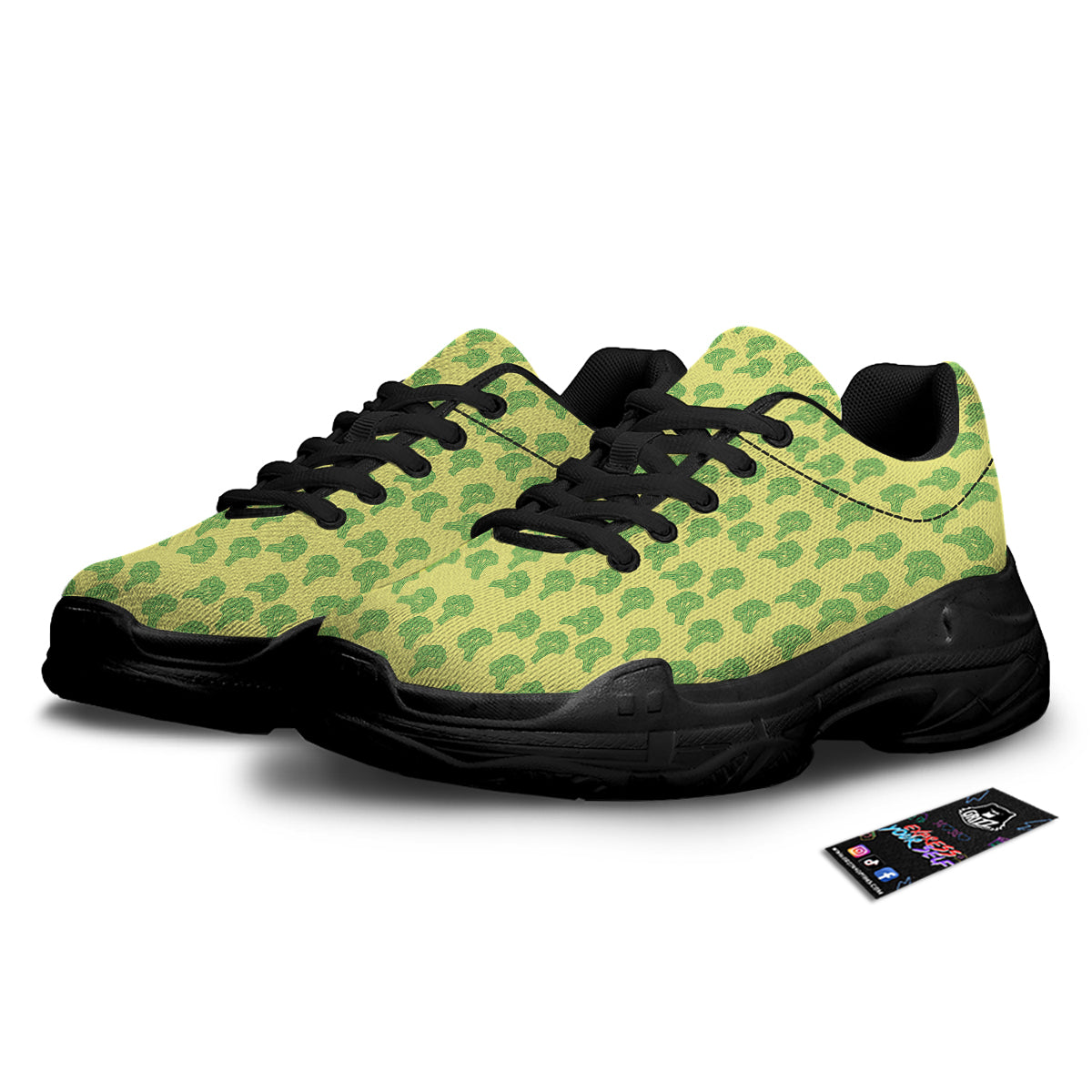 Broccoli Vintagecolor Print Pattern Black Chunky Shoes-grizzshop