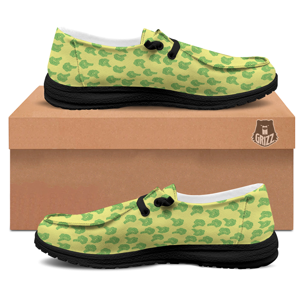 Broccoli Vintagecolor Print Pattern Black Loafers-grizzshop