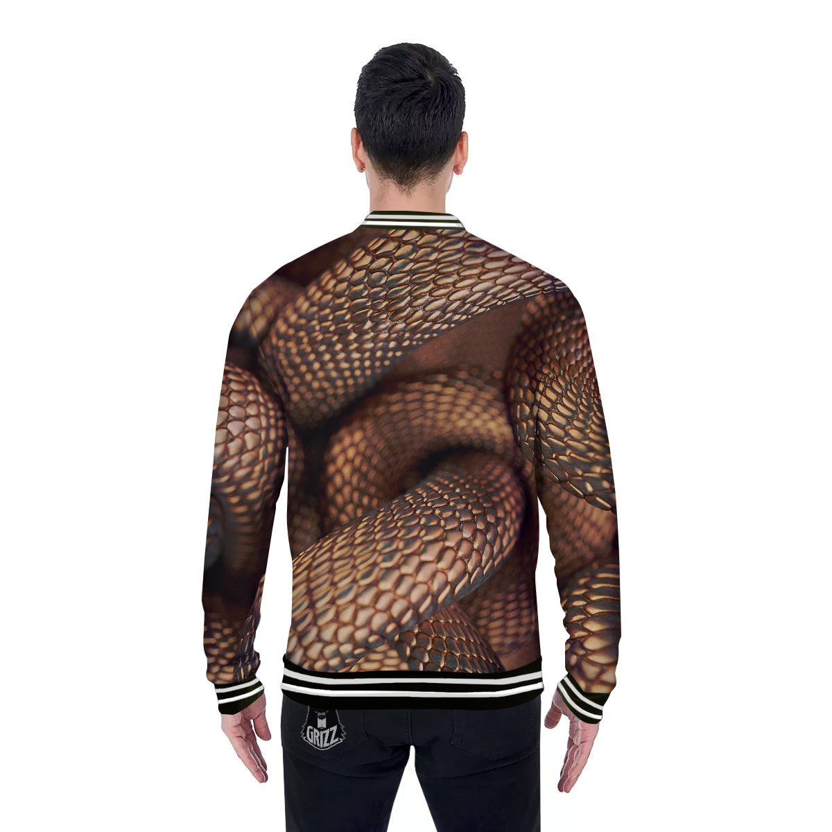 Bronze Snake Print Baseball Jacket-grizzshop