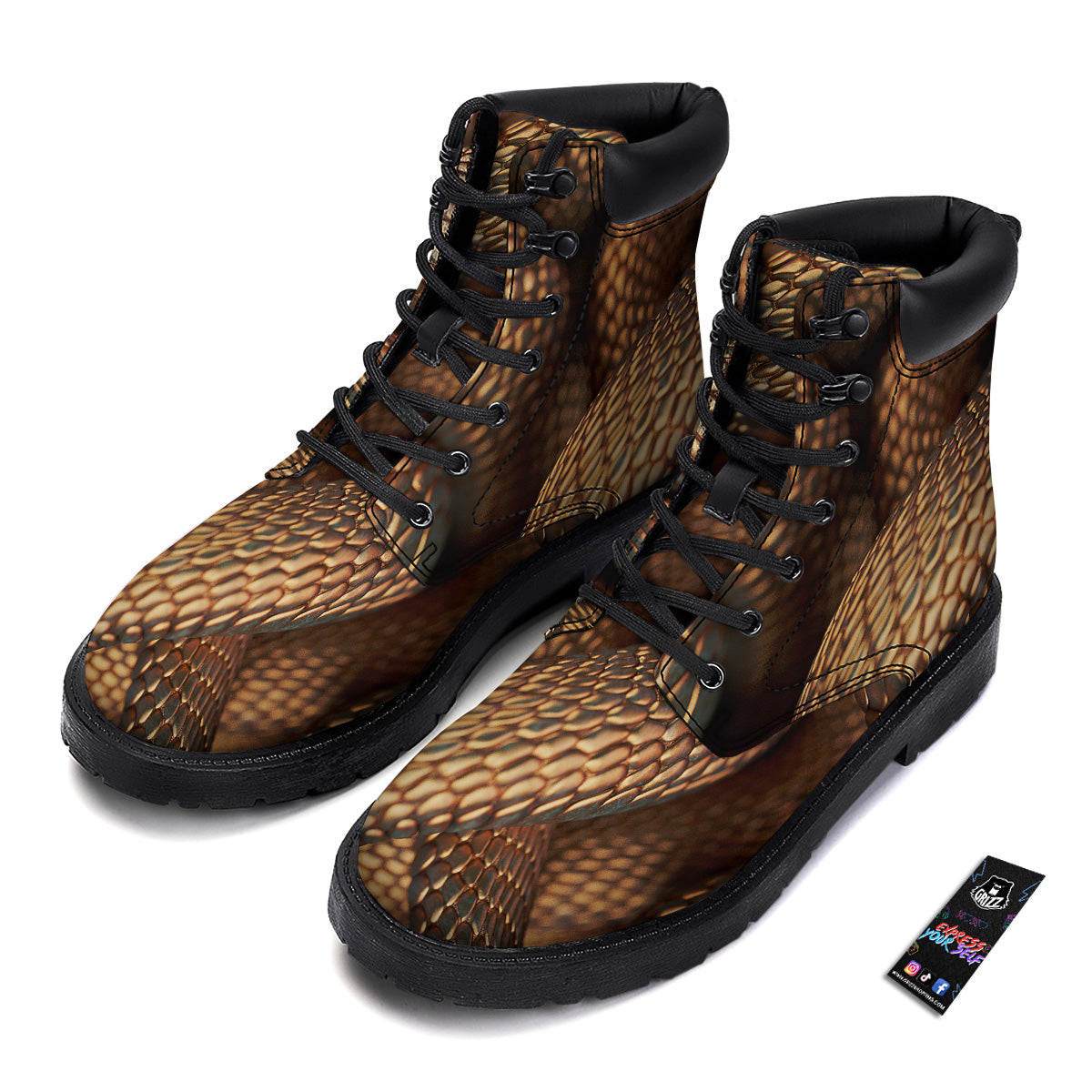 Bronze Snake Print Boots-grizzshop