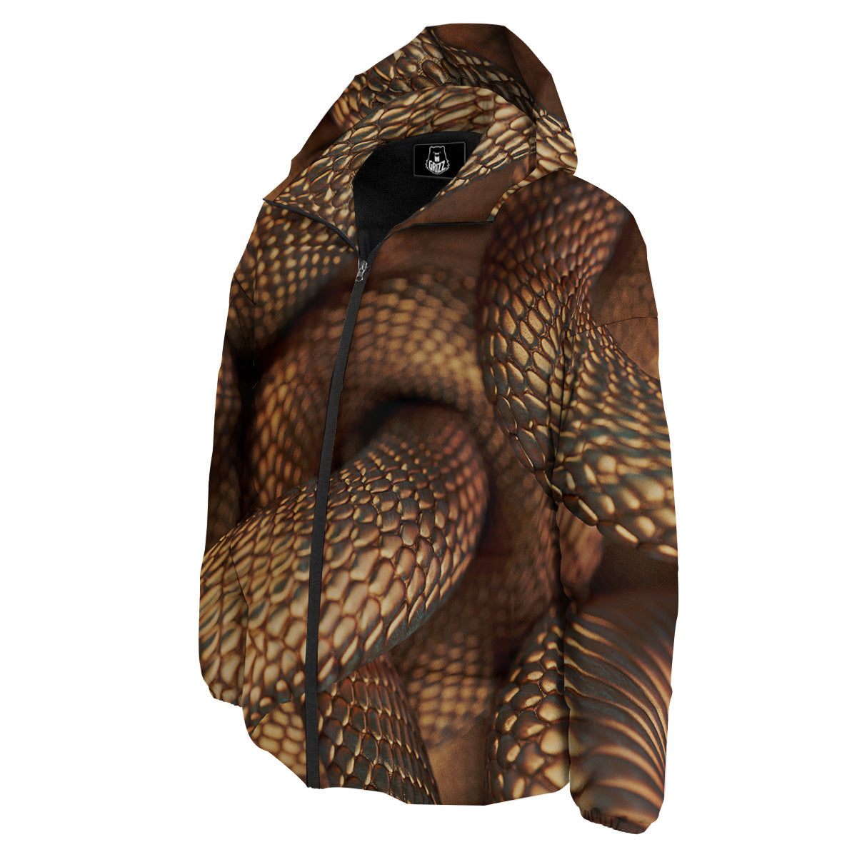 Bronze Snake Print Down Jacket-grizzshop