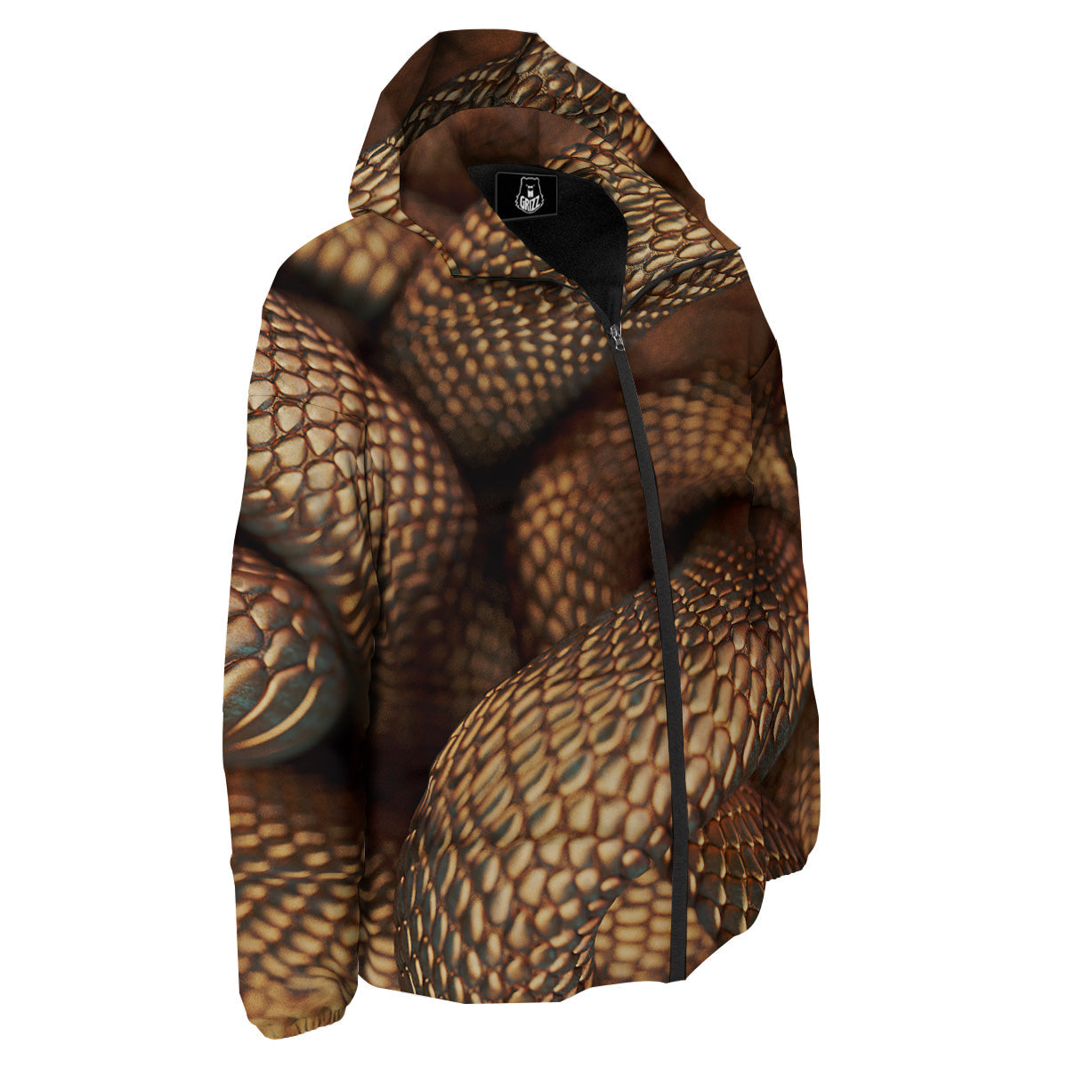 Bronze Snake Print Down Jacket-grizzshop