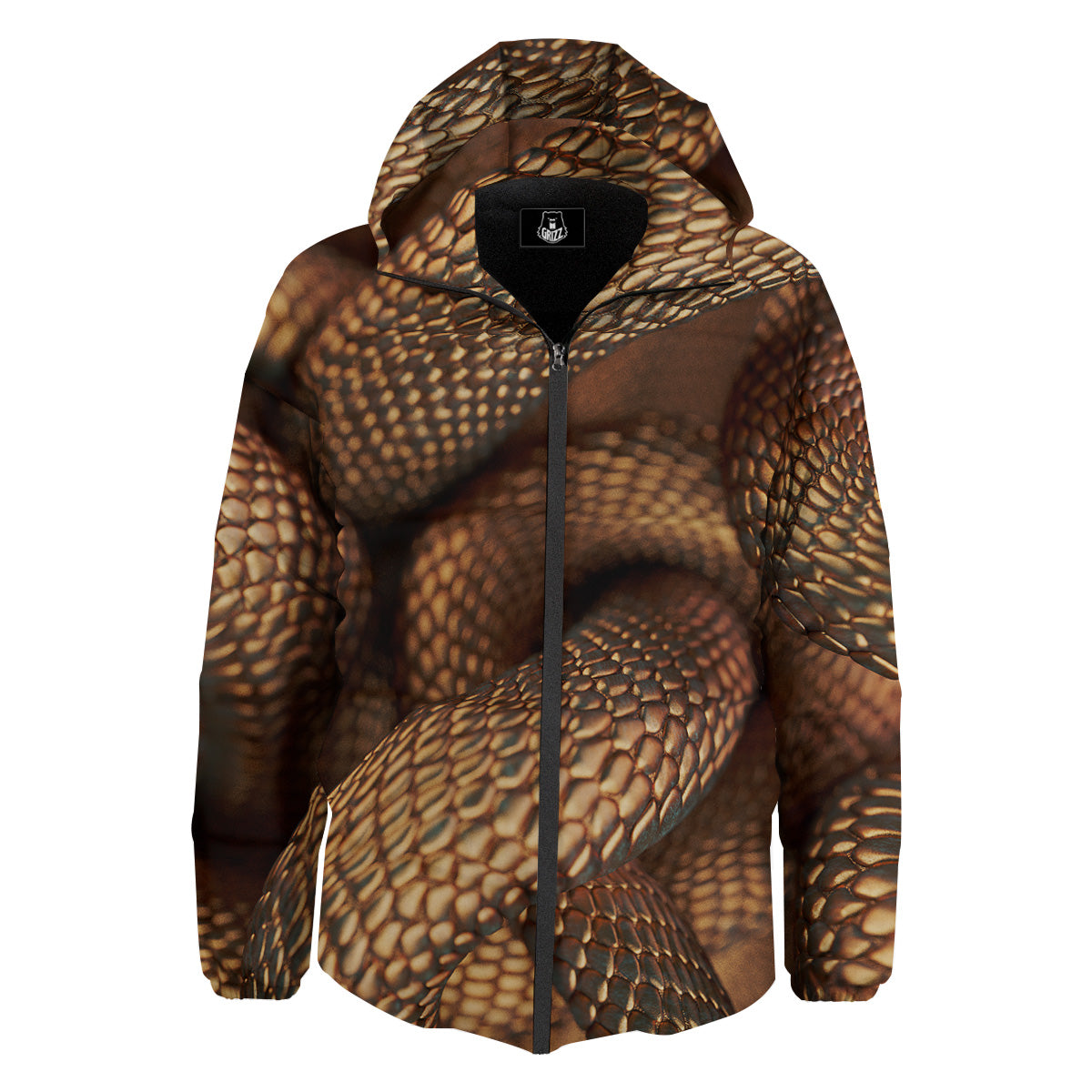 Bronze Snake Print Down Jacket-grizzshop