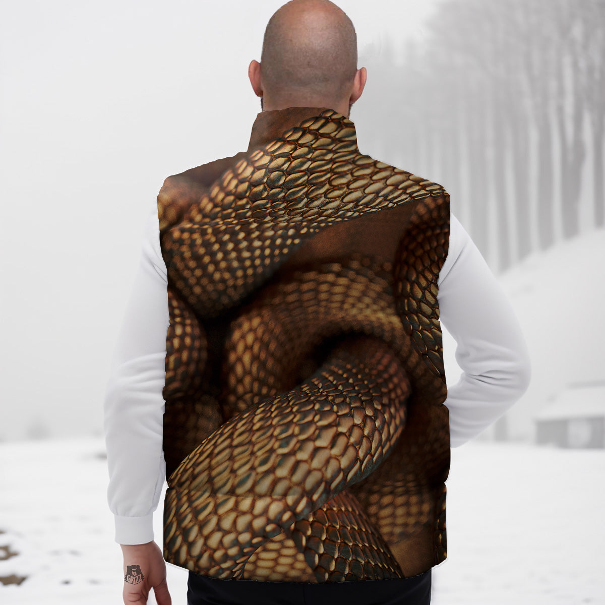 Bronze Snake Print Down Vest