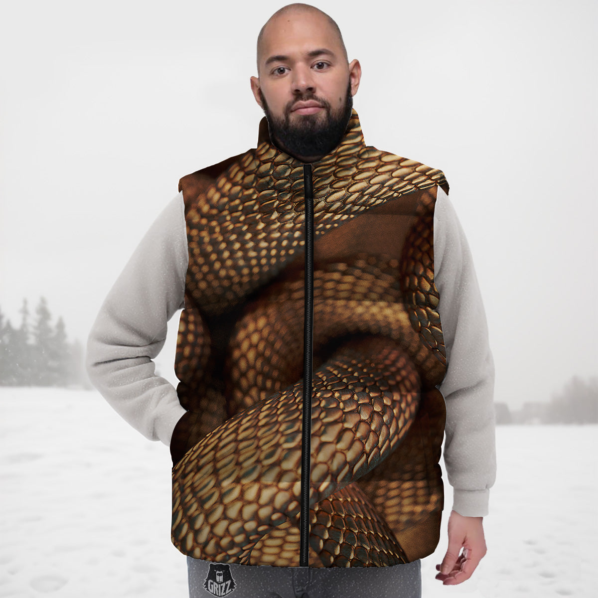 Bronze Snake Print Down Vest