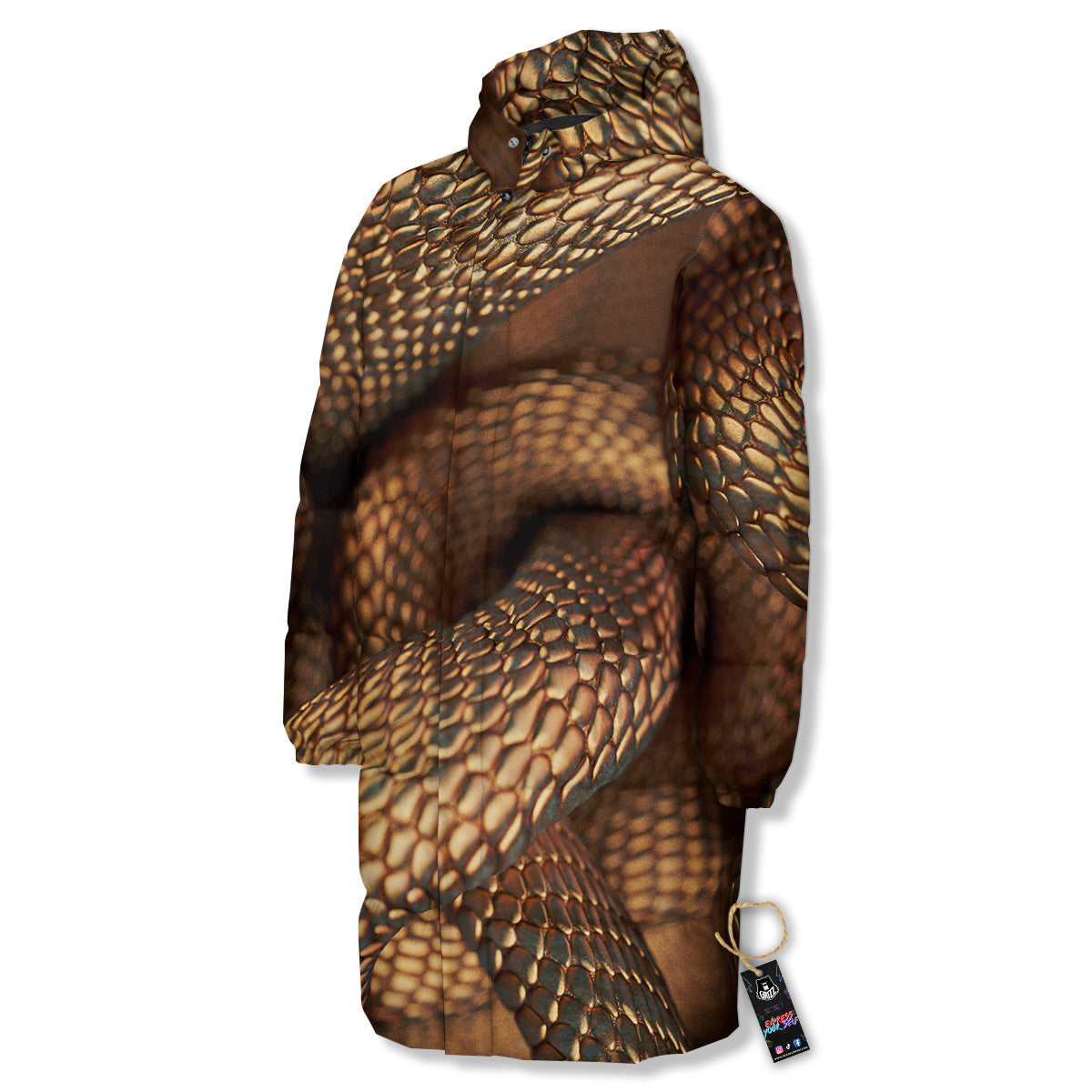 Bronze Snake Print Long Down Jacket-grizzshop