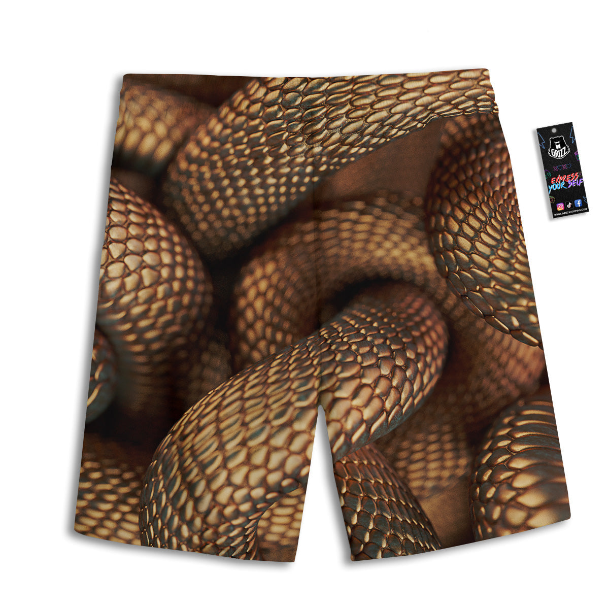 Bronze Snake Print Men's Athletic Shorts