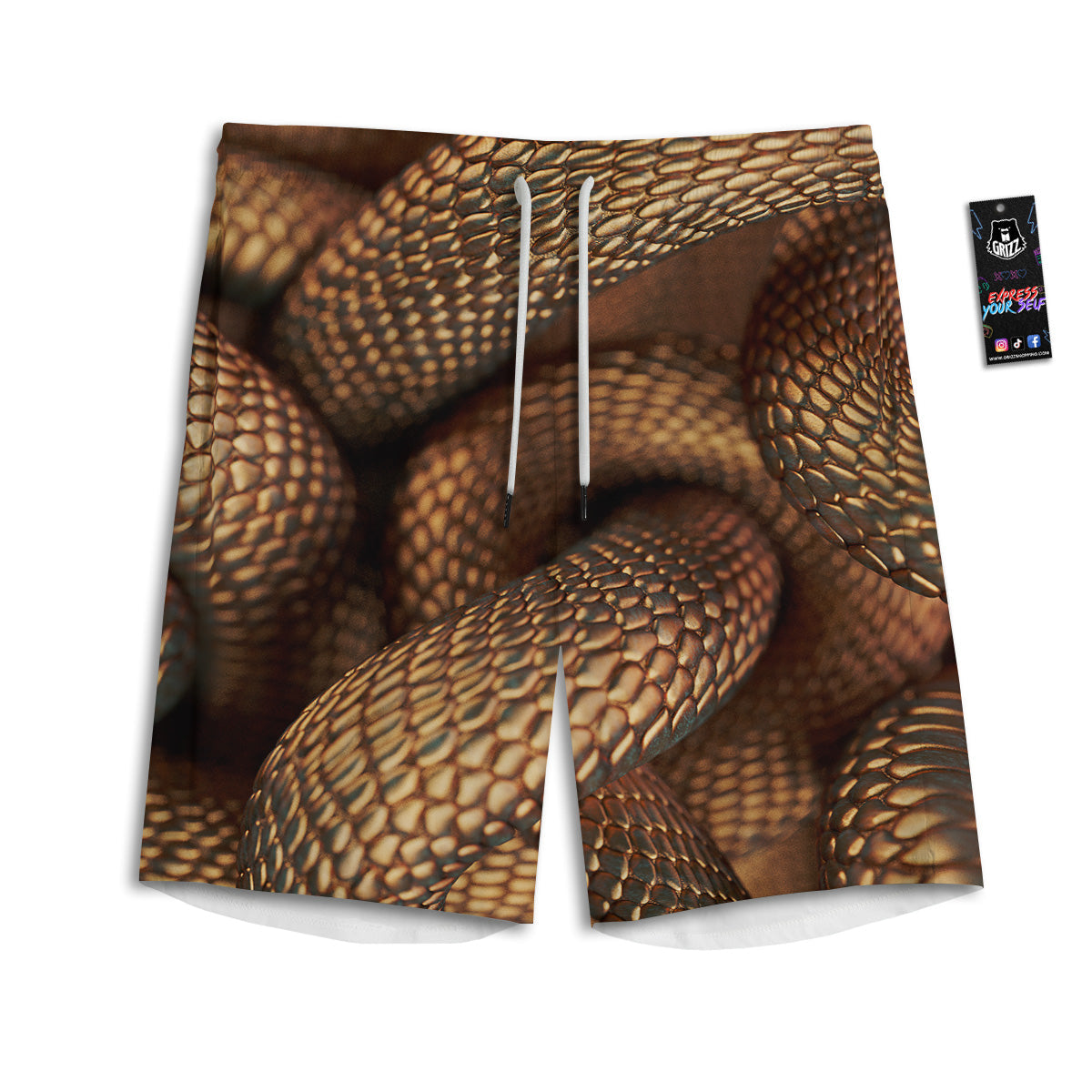 Bronze Snake Print Men's Athletic Shorts