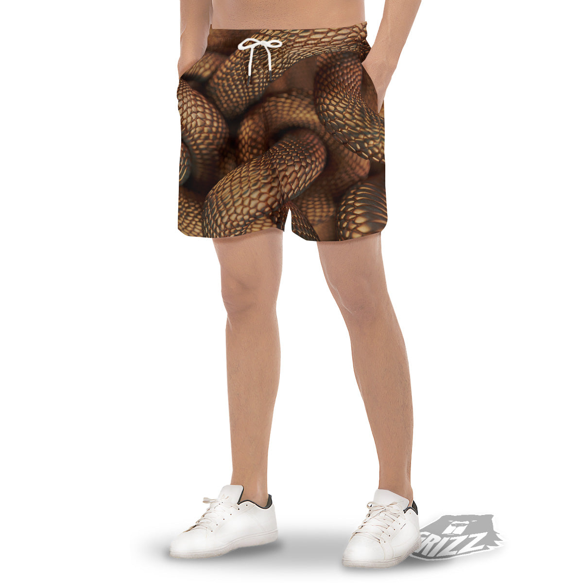 Bronze Snake Print Men's Gym Shorts-grizzshop