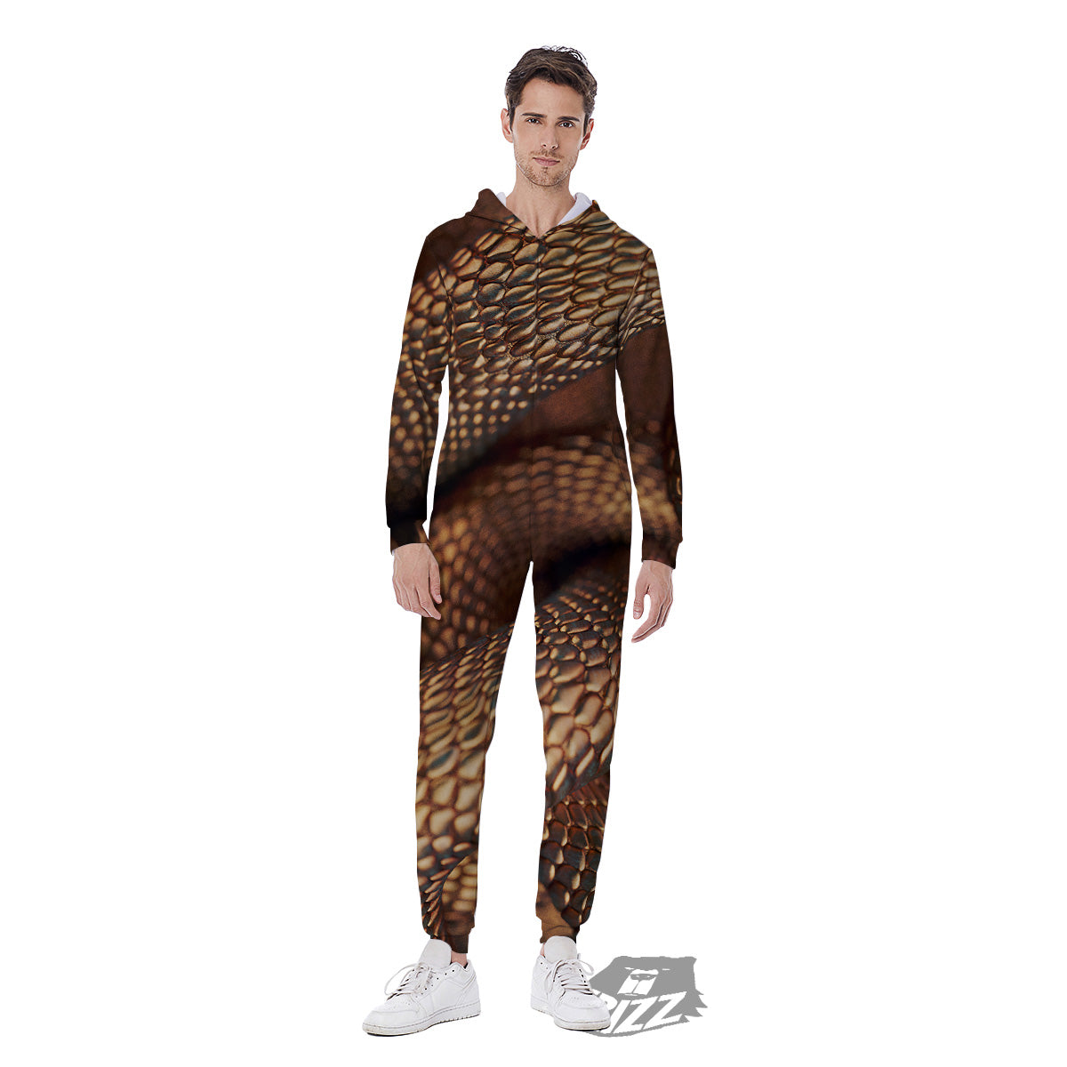 Bronze Snake Print Men's Jumpsuit-grizzshop