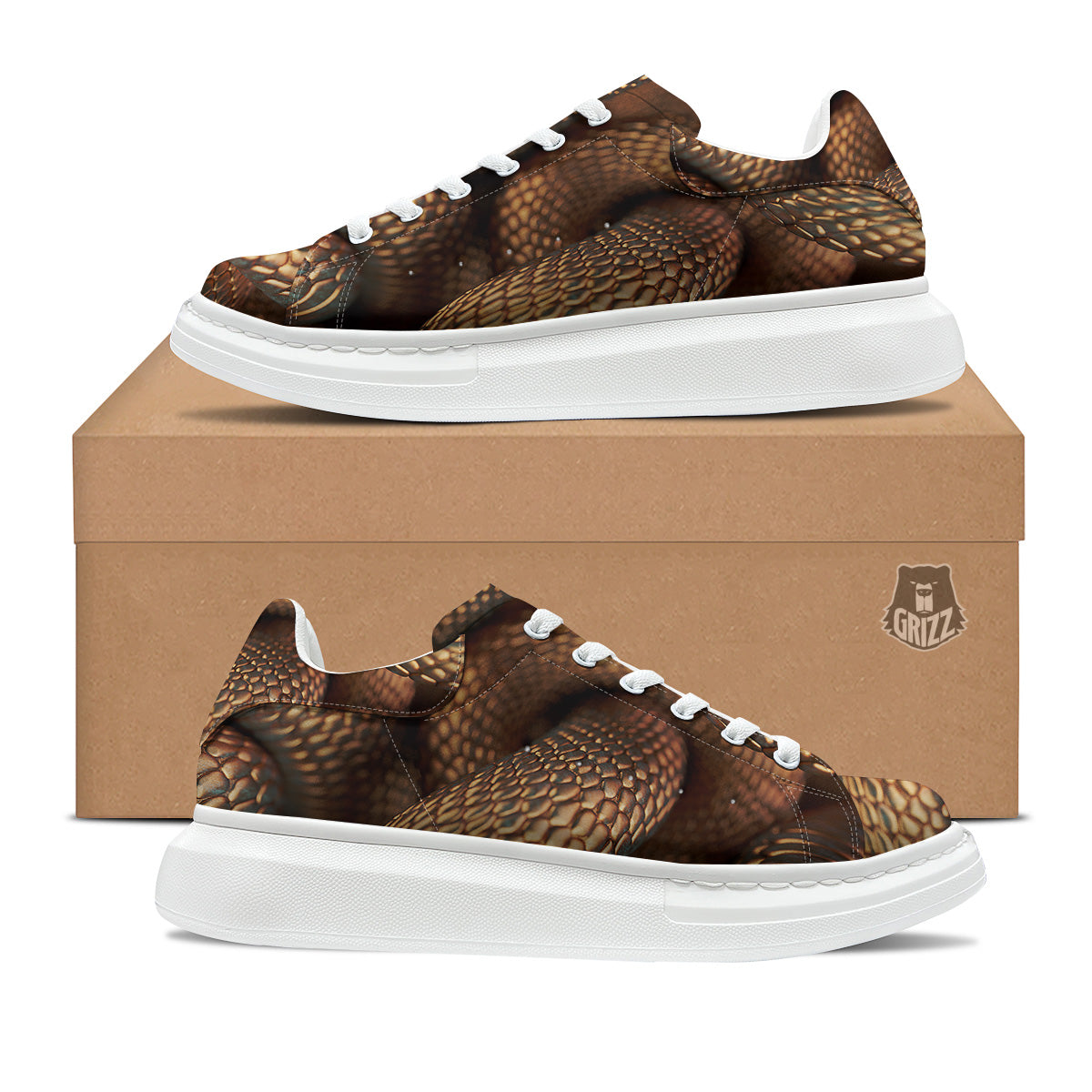 Bronze Snake Print Platform Shoes-grizzshop
