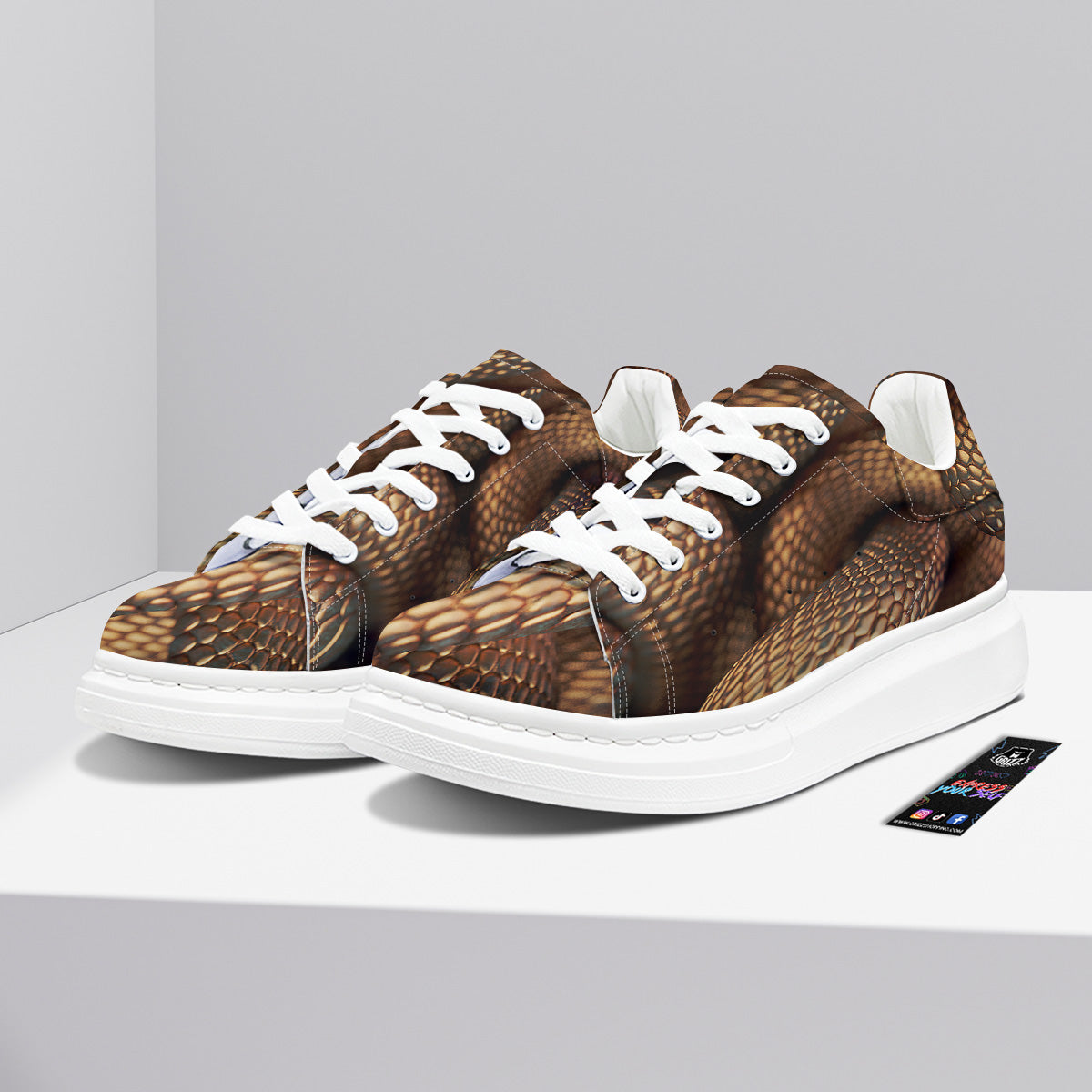 Bronze Snake Print Platform Shoes-grizzshop