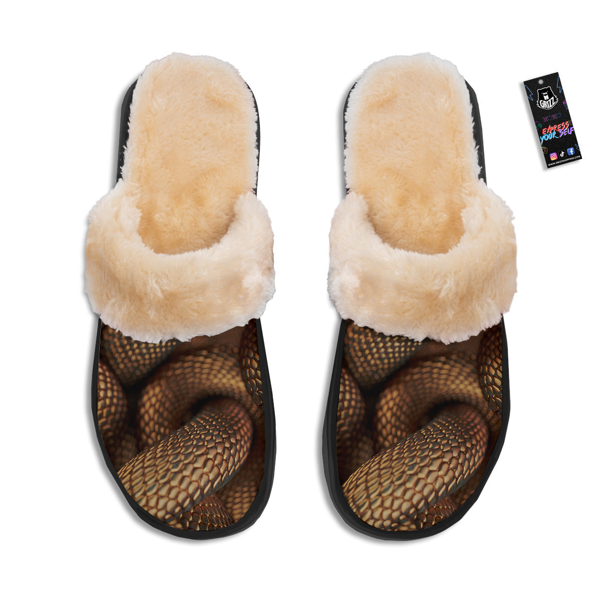 Bronze Snake Print Slippers-grizzshop