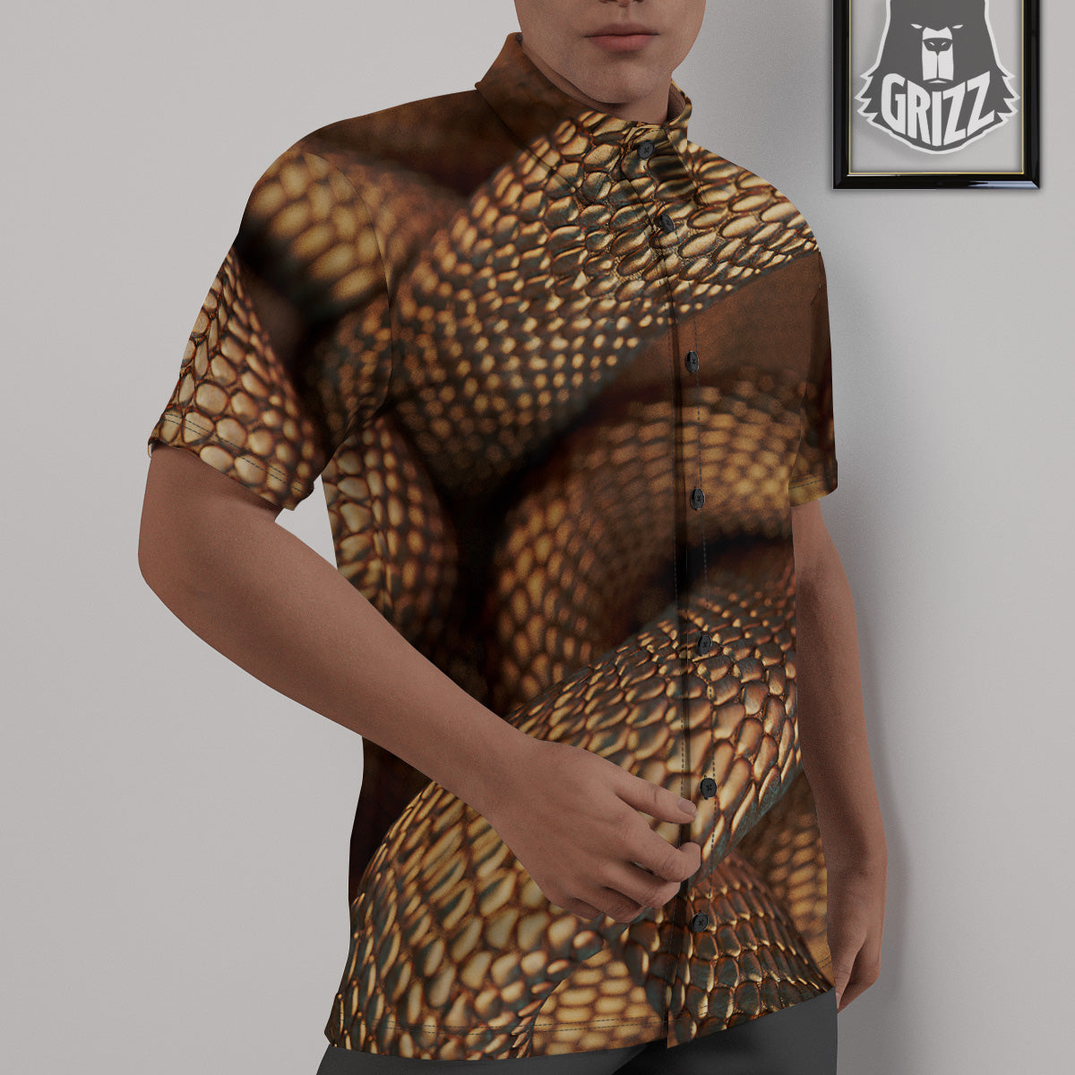 Bronze Snake Print Untucked Shirts-grizzshop