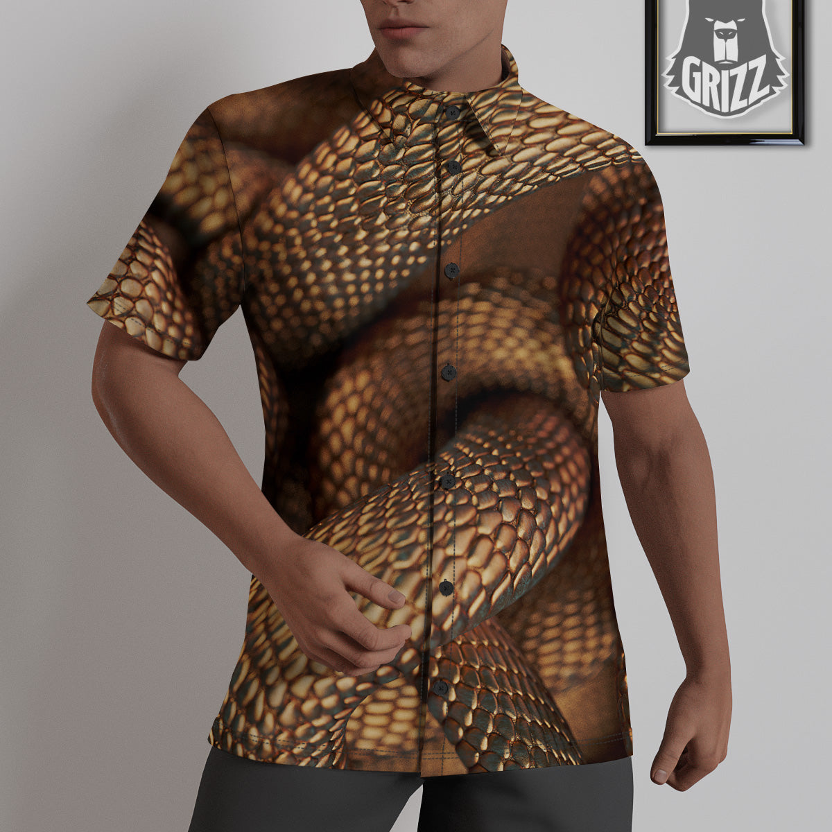 Bronze Snake Print Untucked Shirts-grizzshop