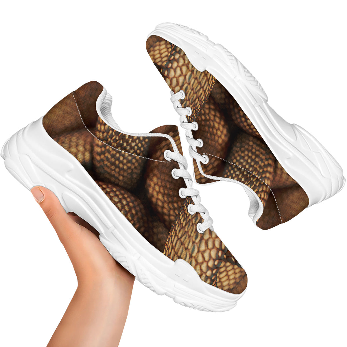 Bronze Snake Print White Chunky Shoes-grizzshop