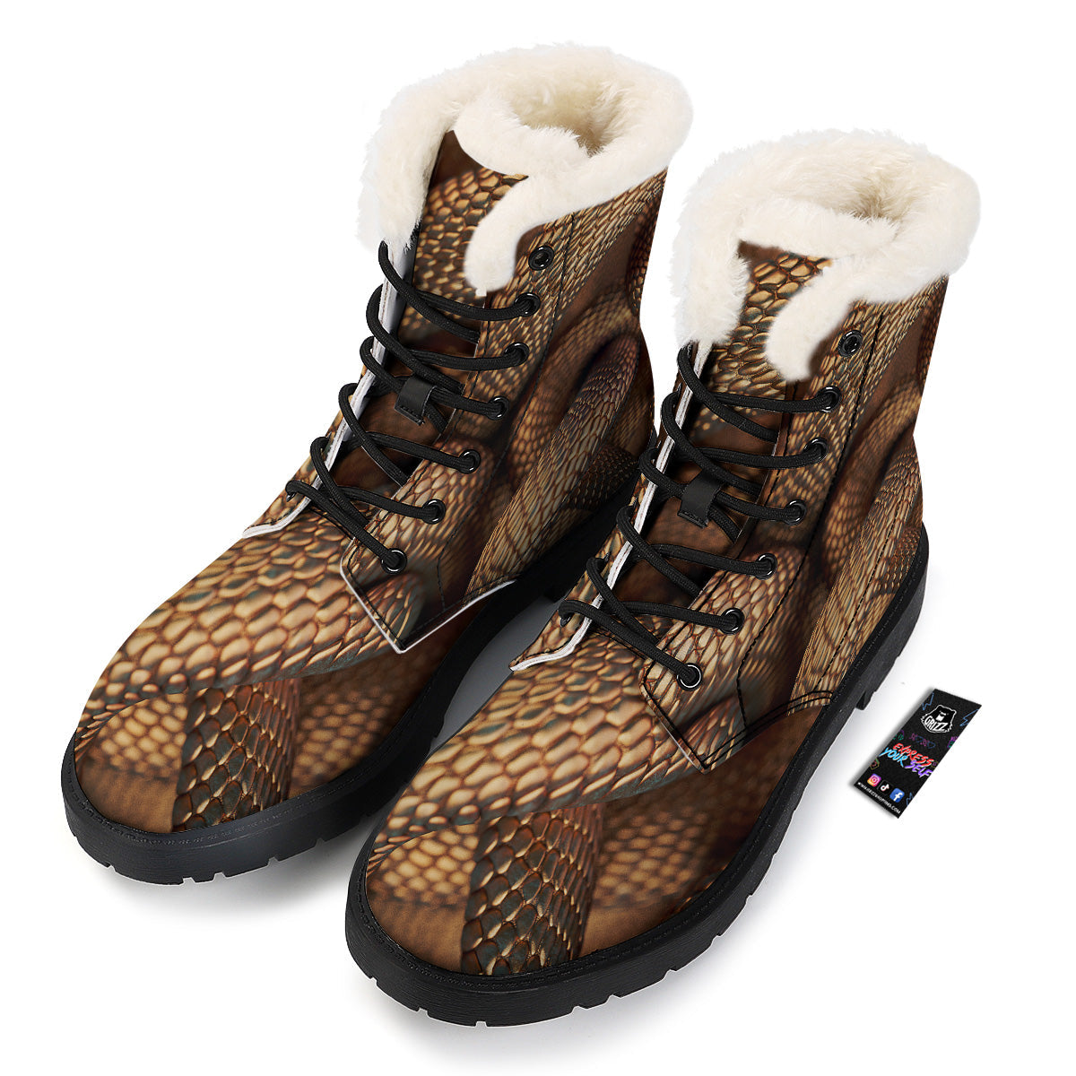 Bronze Snake Print Winter Boots-grizzshop