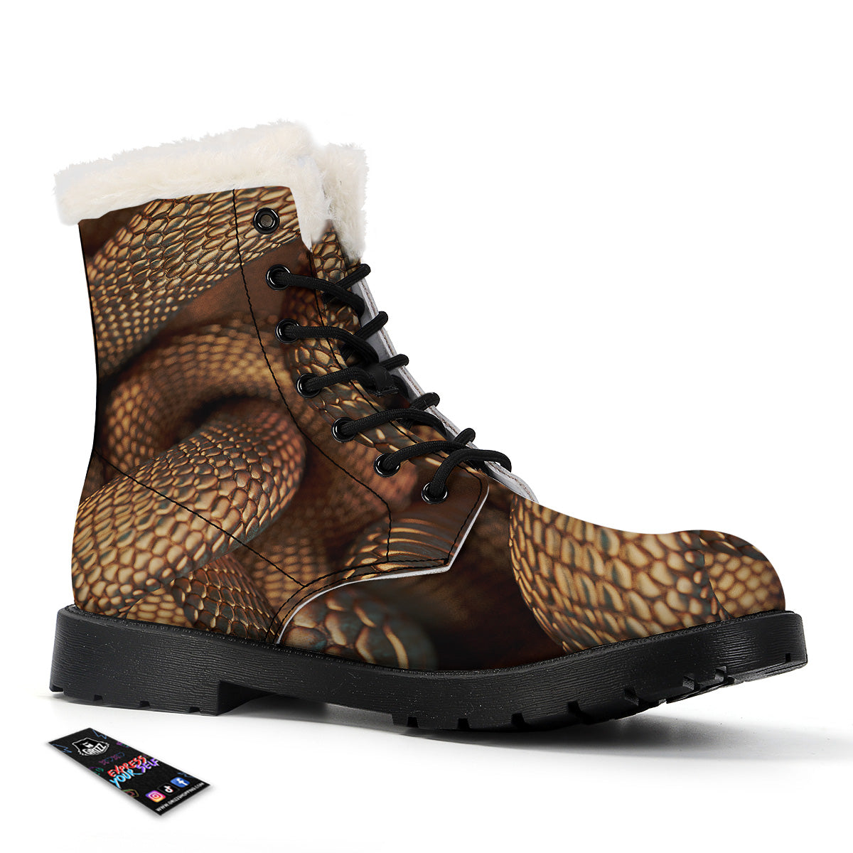 Bronze Snake Print Winter Boots-grizzshop