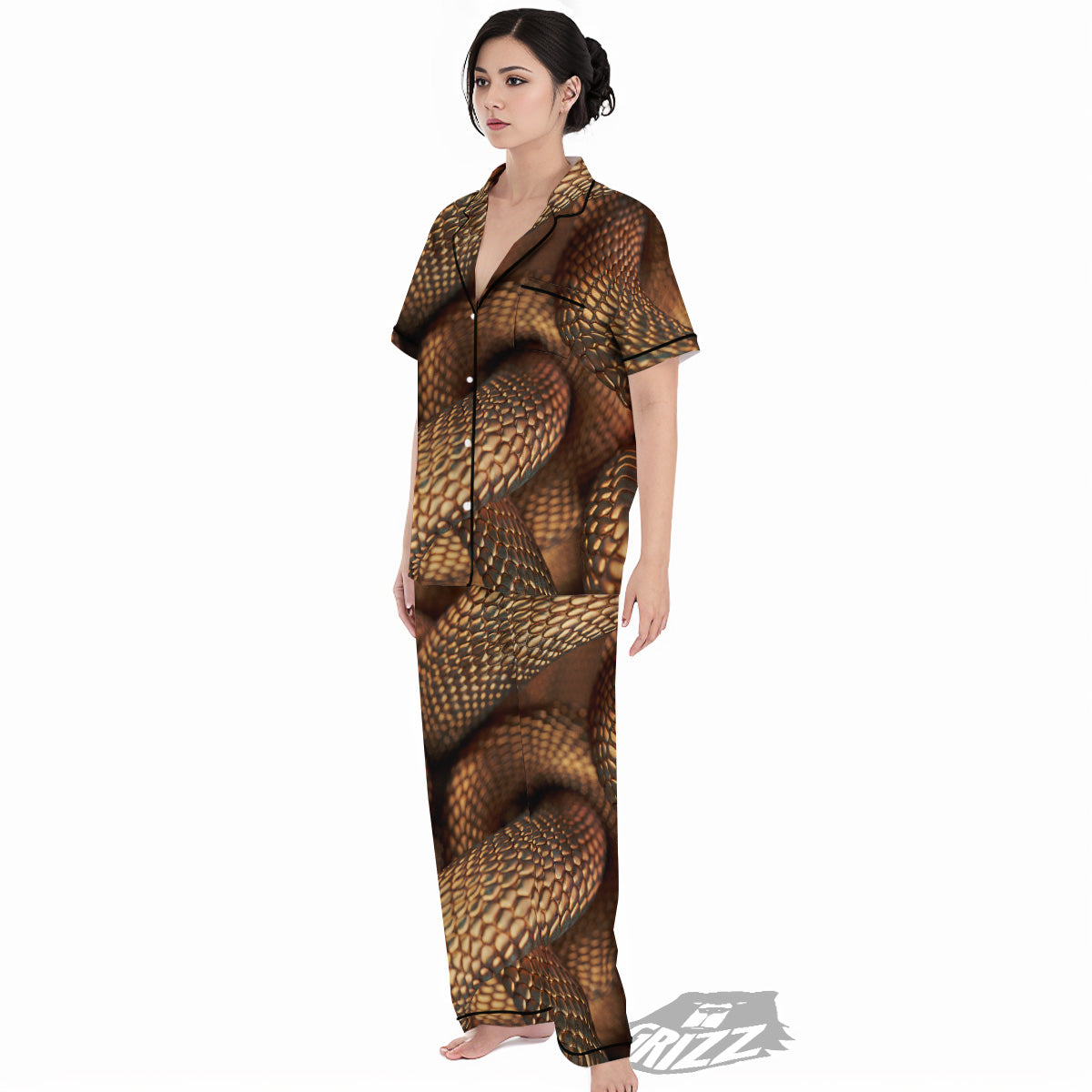 Bronze Snake Print Women's Pajamas Set-grizzshop