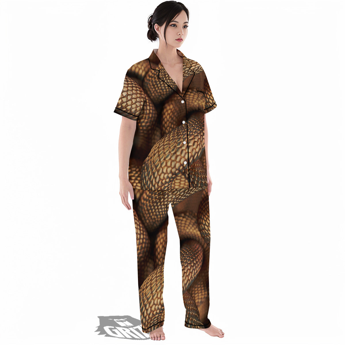 Bronze Snake Print Women's Pajamas Set-grizzshop