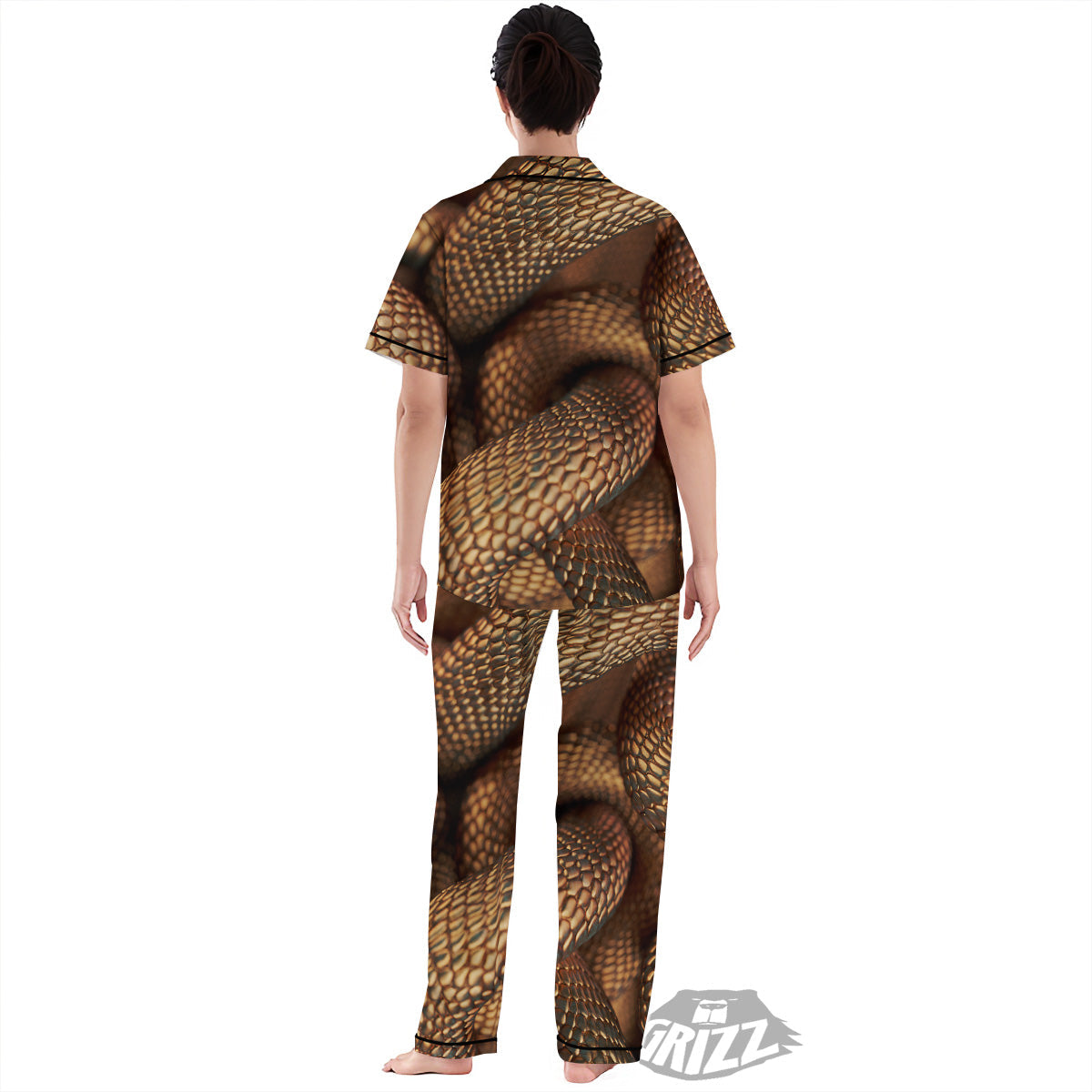 Bronze Snake Print Women's Pajamas Set-grizzshop