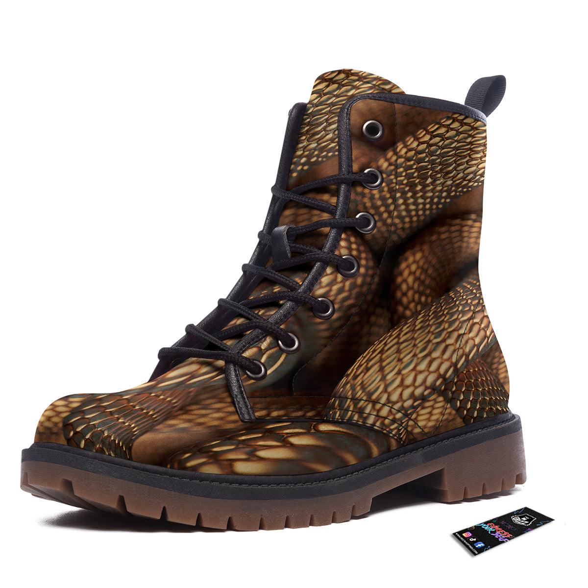 Bronze Snake Print Work Boots-grizzshop