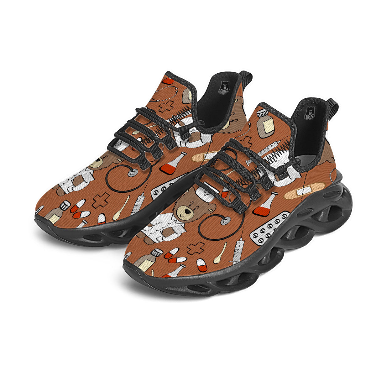 Bronze Teddy Bear Nurse Black Running Shoes-grizzshop