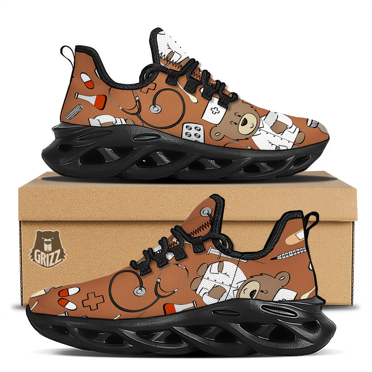 Bronze Teddy Bear Nurse Black Running Shoes-grizzshop
