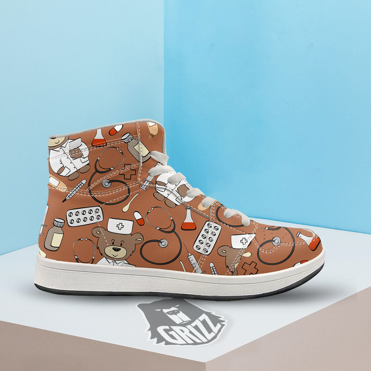 Bronze Teddy Bear Nurse High Top Sneakers-grizzshop